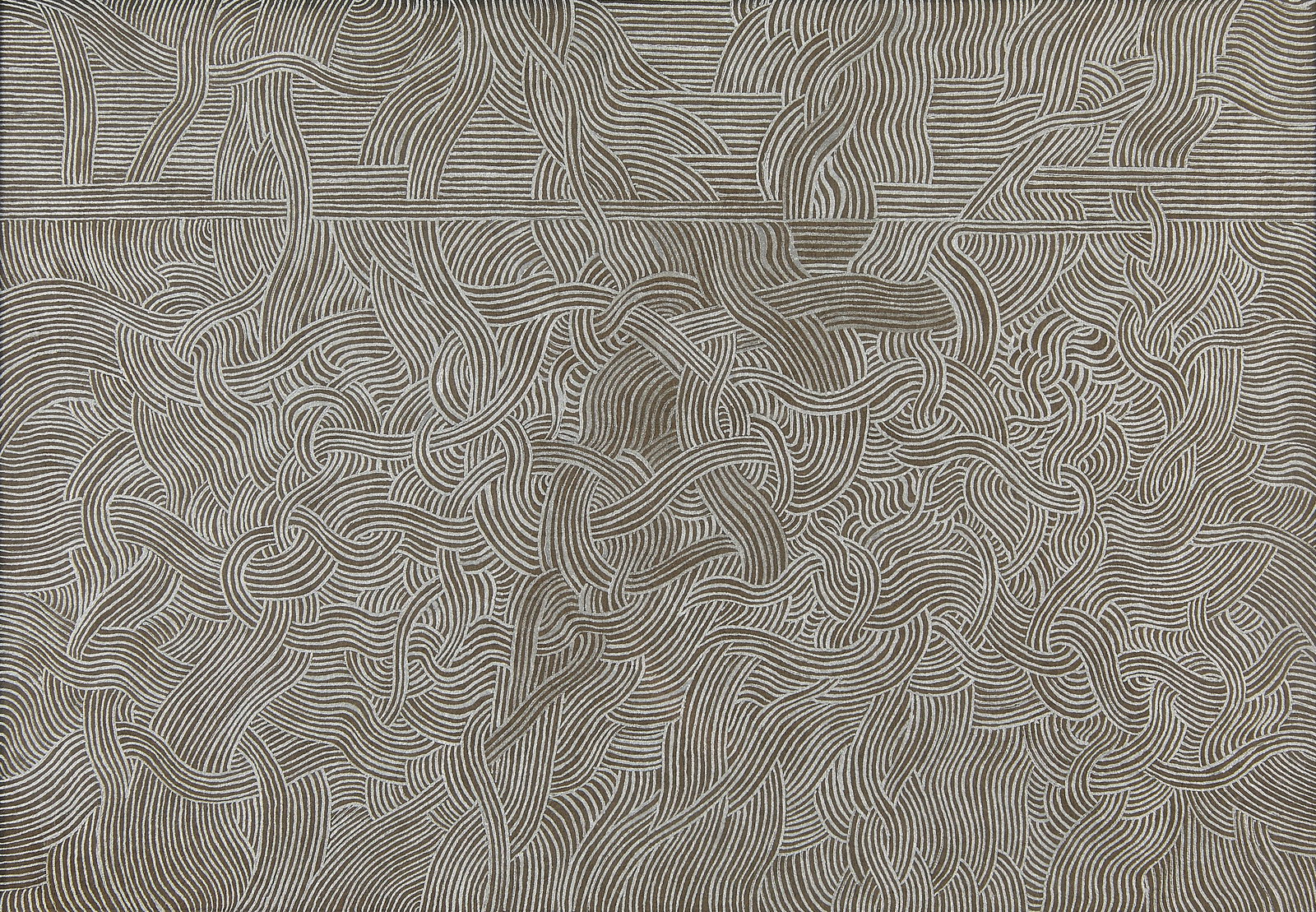 George Morrison Silver Ink Line Drawing 1972: George Morrison (Grand Portage Anishinaabe, 1919-2000). Silver ink on black paper abstract landscape drawing, 1972. Depicting hundreds of sinuous lines with a horizon along the upper third. Some