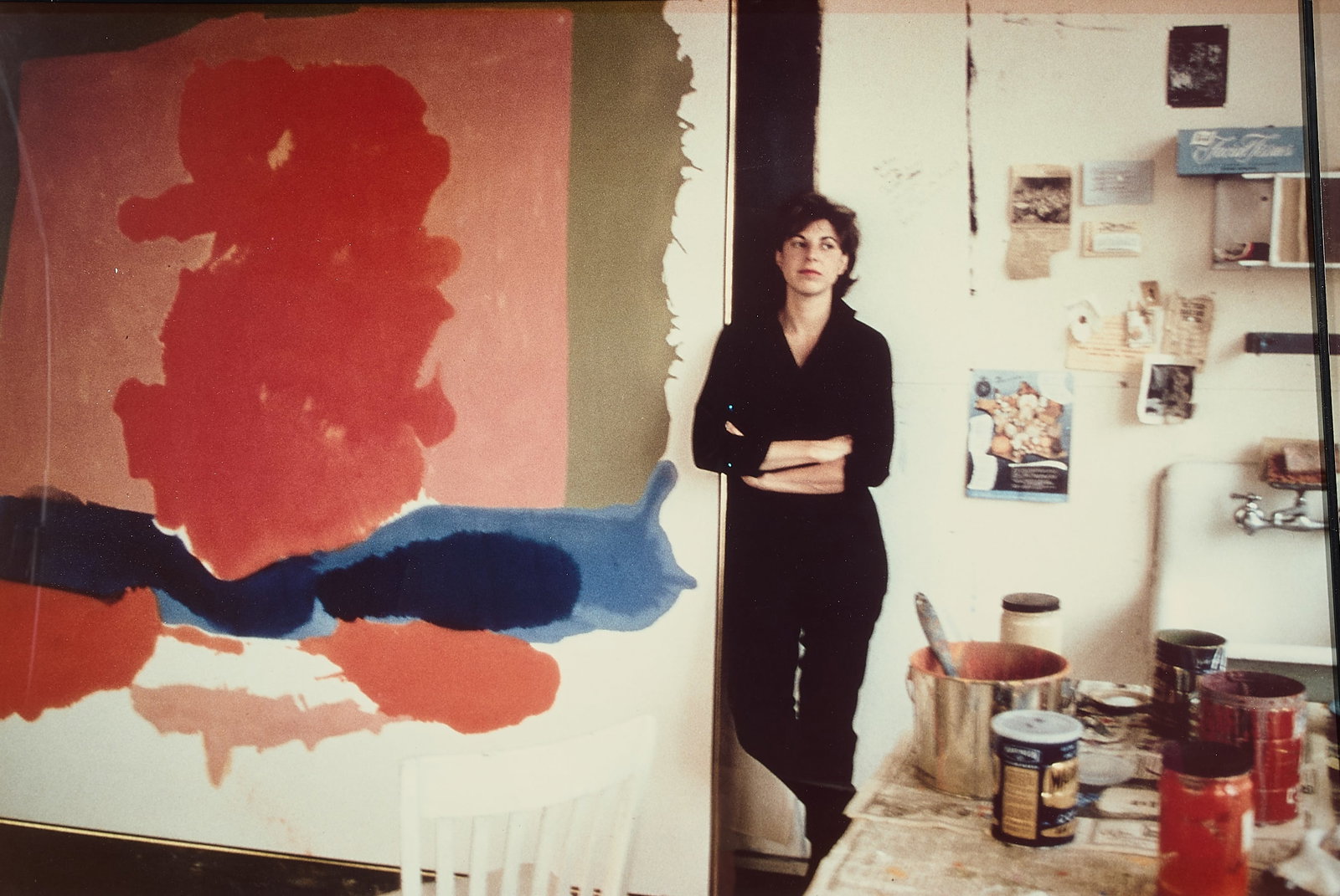 Alexander Liberman "Frankenthaler" Ektacolor 1964: Alexander Liberman (American, 1912-1999). Ektacolor photograph on resin coated (RC) paper titled "Helen Frankenthaler, New York Studio," 1964. Depicting the titular artist beside a large work of art. 