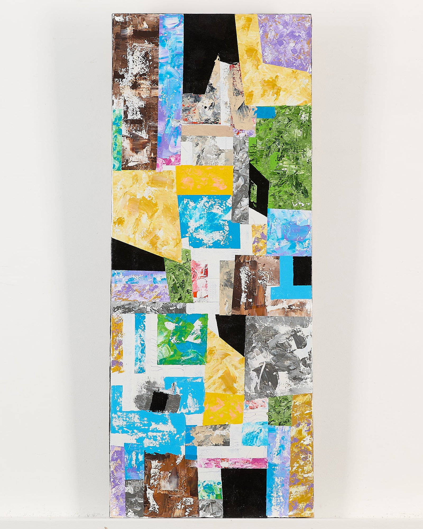Dale Laun Abstract Acrylic on Canvas Painting: Dale Laun (American, 1939-2018). Acrylic on canvas painting depicting geometric motifs executed in bold pigment, resembling a collage. Provenance: By repute, from the artist's family. Dale Laun was a 