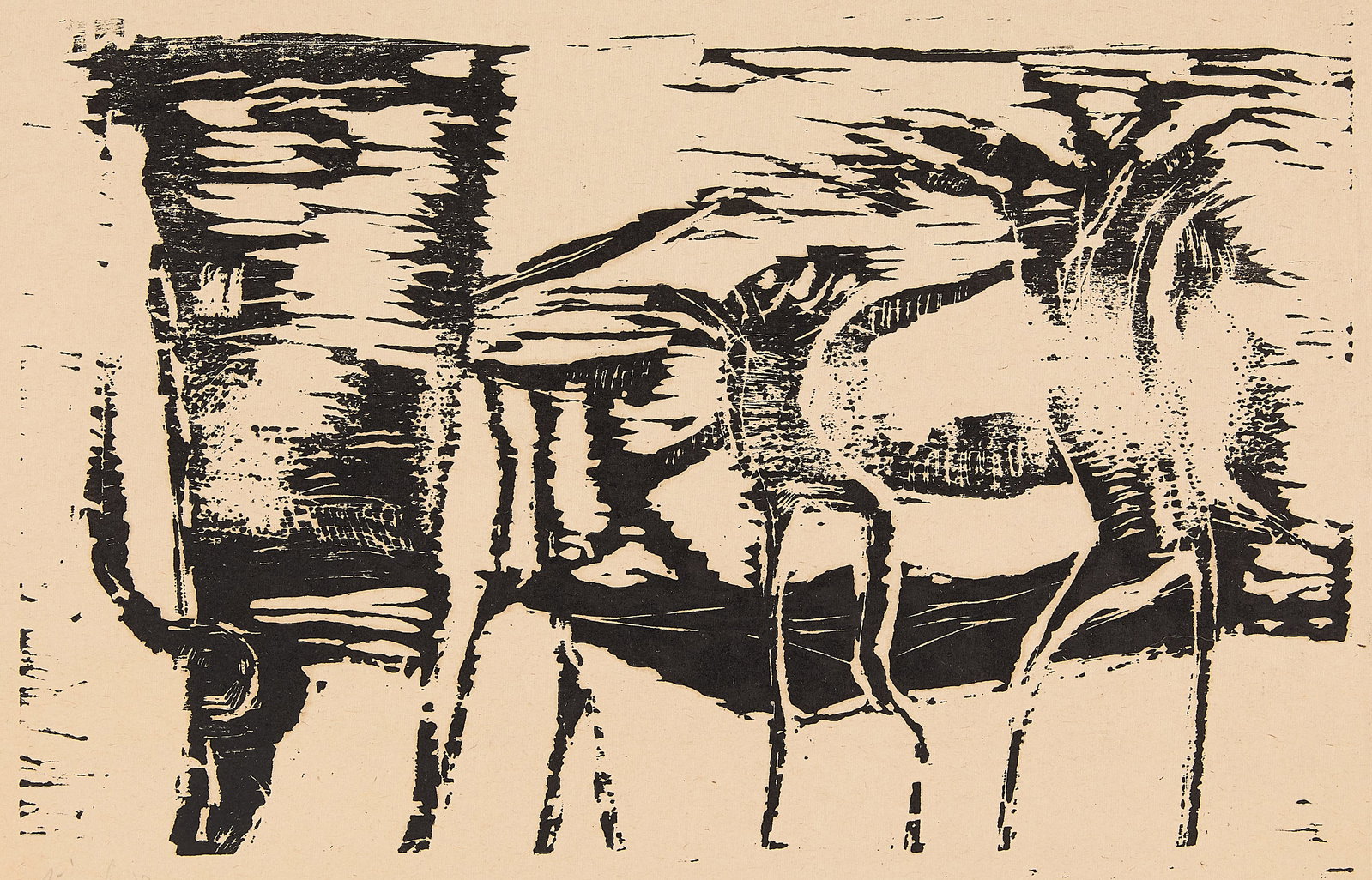 Ernst Ludwig Kirchner Expressionist Woodcut: Ernst Ludwig Kirchner (German, 1880-1938). Woodcut print on paper depicting a bull composed of figural forms. Pencil signed along the lower right; titled indistinctly, likely in German, along the lowe