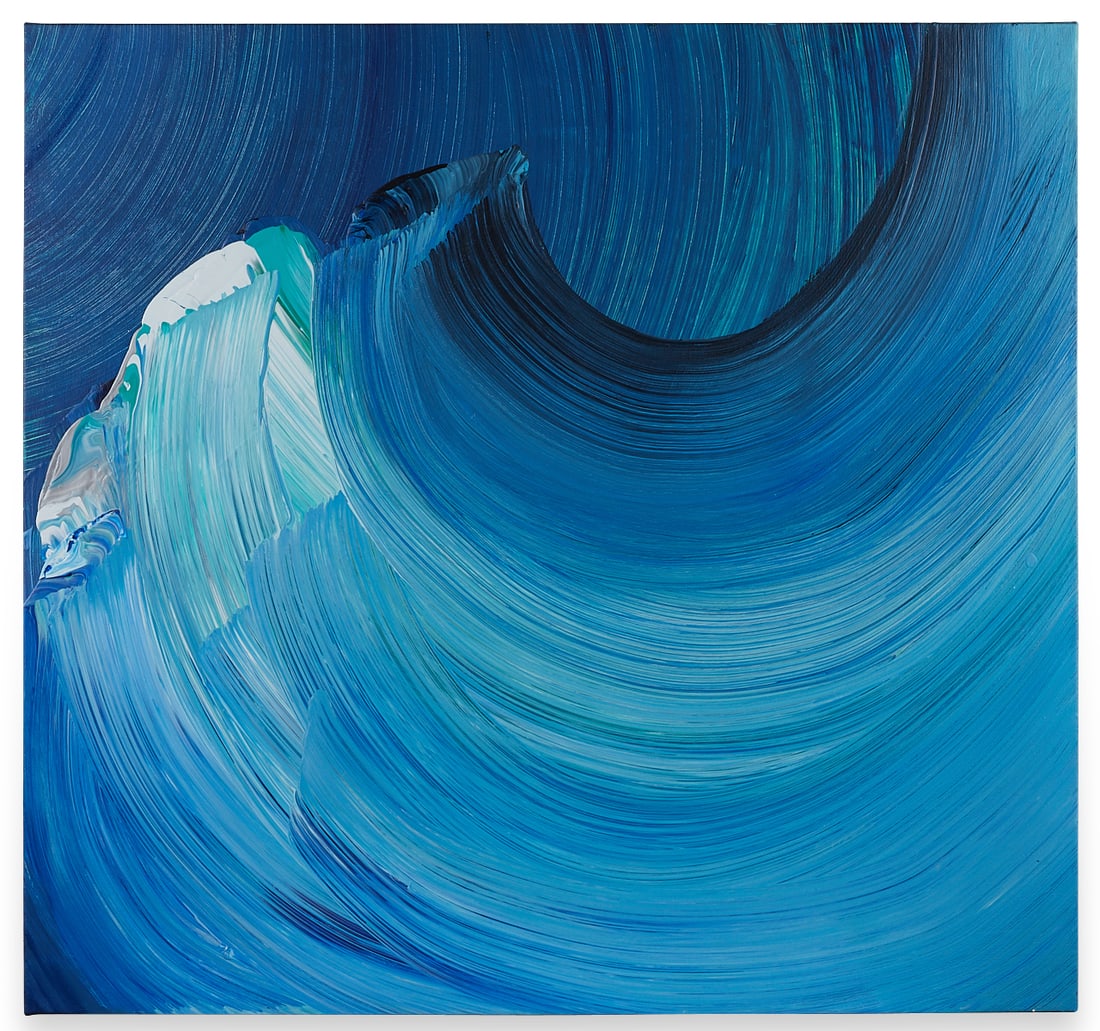 Sandi Slone "On a Night Like This" Oil Painting: Sandi Slone (American, 20th/21st century). Large oil and acrylic on canvas painting titled "On a Night Like This," 2001. Depicting an abstract, dynamic wave capped with white. Signed, dated, and