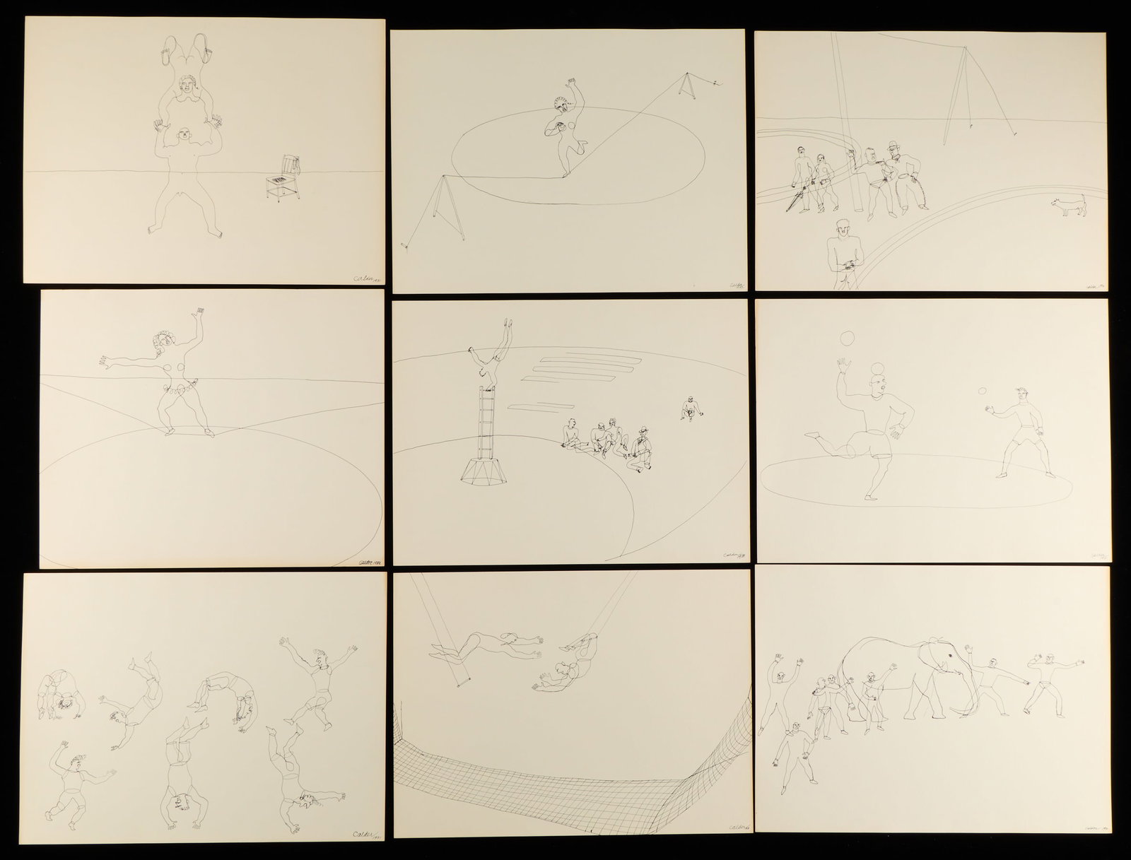 14 Alexander Calder Circus Portfolio Prints: Alexander Calder (American, 1898-1976). Portfolio of 14 of the 16 lithograph prints on paper from "Calder's Circus," 1964; after original drawings by Alexander Calder created between 1931 and 1932.