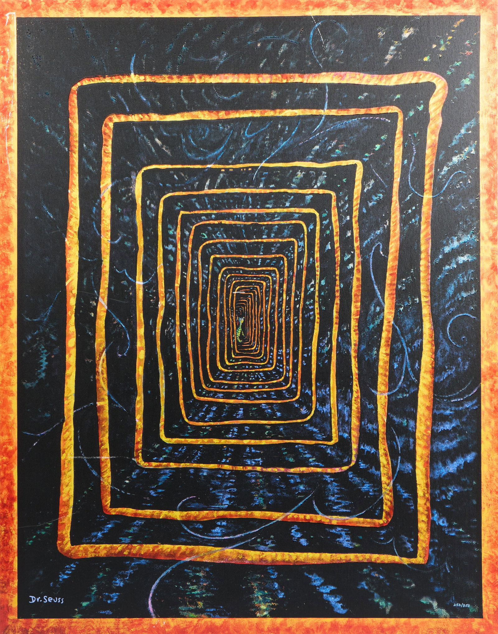 Dr. Seuss "Green Cat" Mixed Media Pigment Print: Theodor Seuss Geisel (Dr. Seuss) (American, 1904-1991). Mixed media pigment print on canvas titled "Green Cat in Uleaborg Finland Subway," 2016; printed by Kolibri Art Studio, Gardena, California.