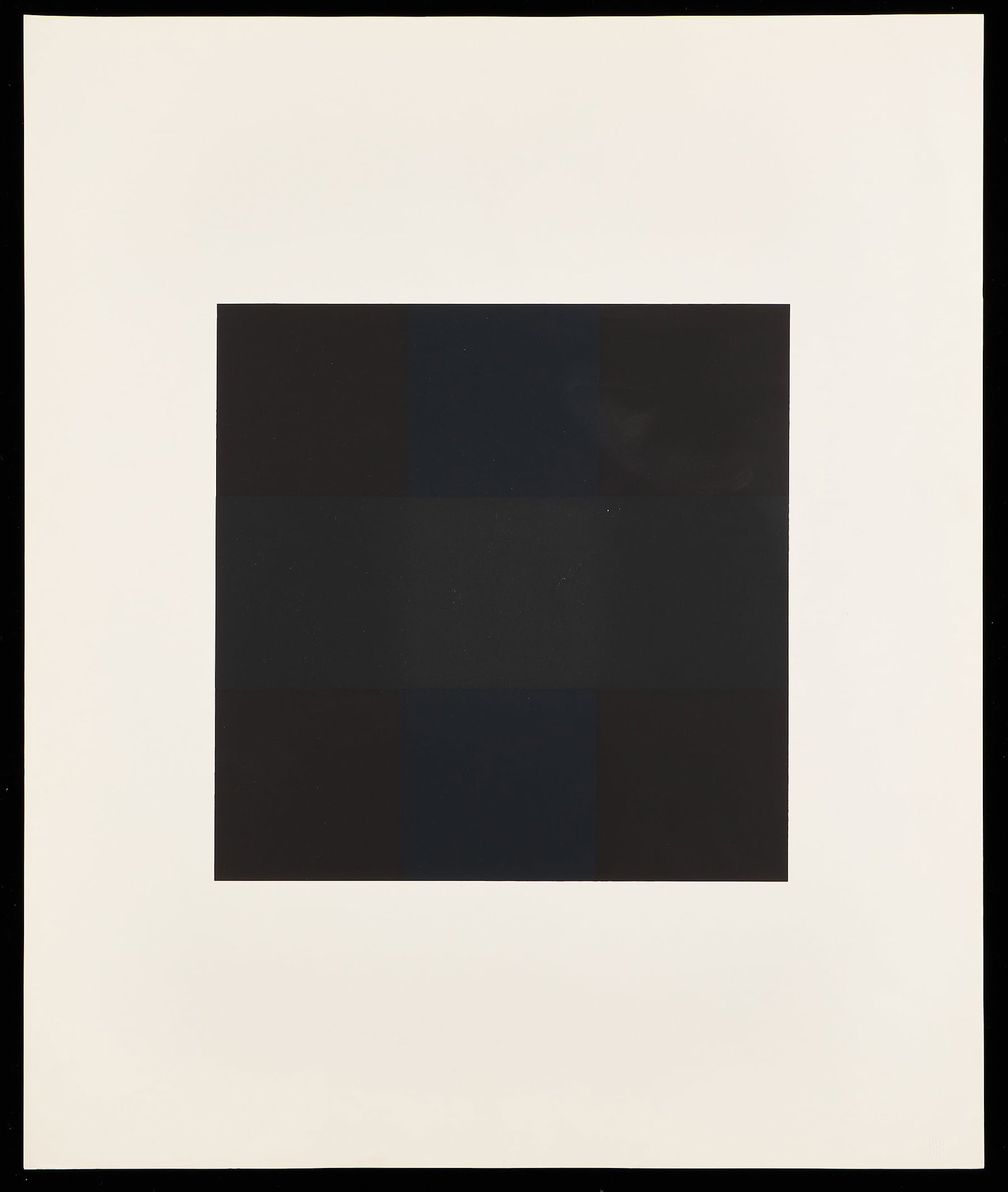 Ad Reinhardt Black Square X+X Serigraph Print: Ad Reinhardt (American, 1913-1967). Serigraph print on paper from "X+X (Ten Works by Ten Painters)" portfolio, 1964. Depicting a precise three-by-three grid of subtly differentiating chromatic blacks.