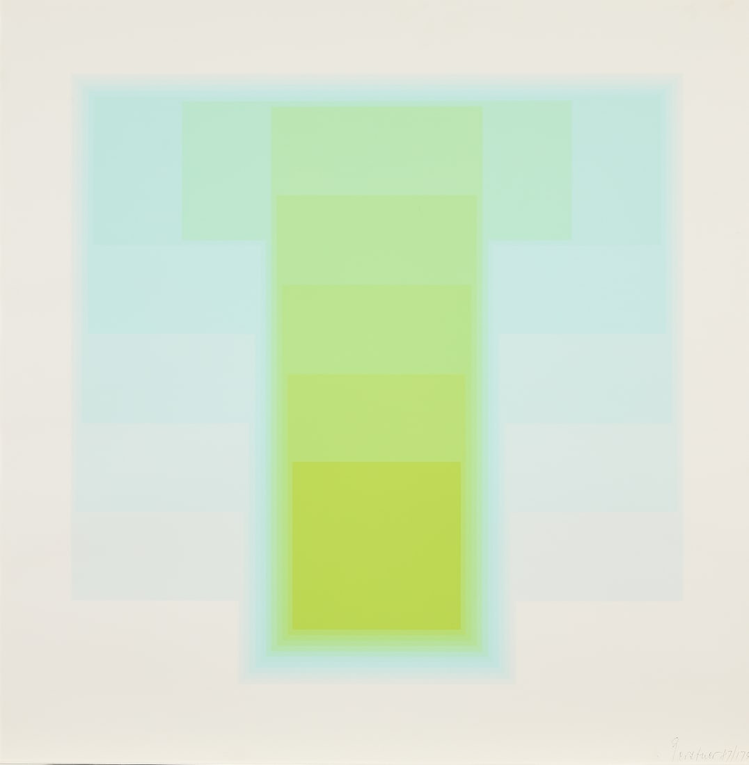 Karl Gerstner Color Sounds #1 Silkscreen: Karl Gerstner (Swiss, 1930-2017). Silkscreen in colors on wove paper from the "Color Sounds" series, ca. 1973, depicting a brightly colored geometric composition. Pencil signed and numbered 87/175 in