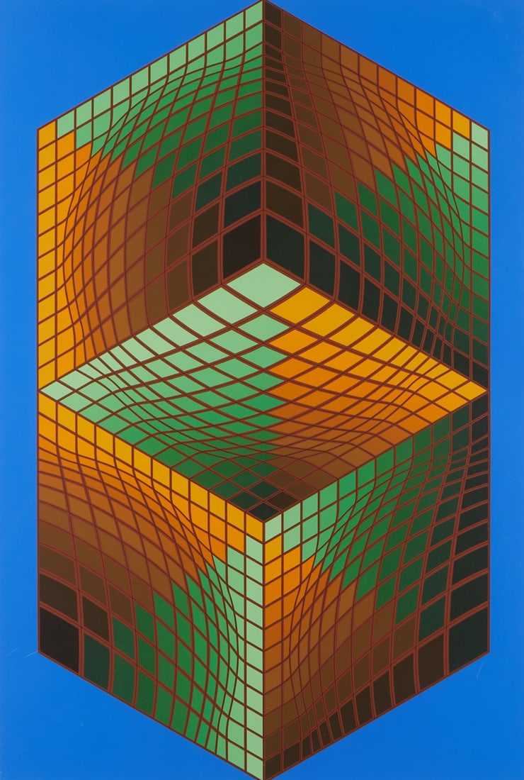 Vasarely "Ter-Ur 3" Op-Art Serigraph: Victor Vasarely (Hungarian/French, 1906-1997). Op-art abstract serigraph on paper titled "Ter-Ur 3," from the portfolio "Kunst-Oslo," 1985/86. Published by Editions Falaize/Paris. Pencil signed along
