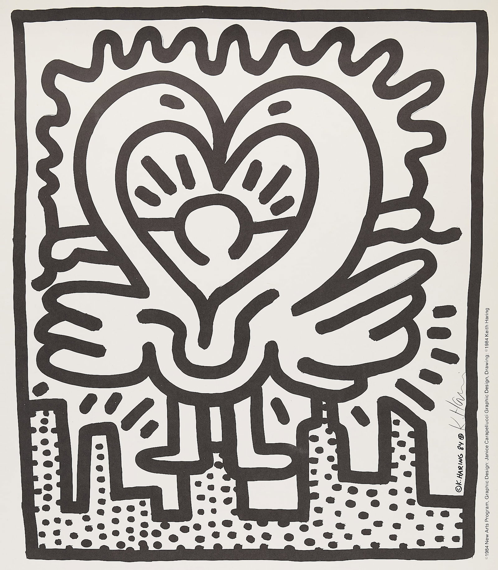 Keith Haring "Kutztown Connection" Signed Poster: Keith Haring (American, 1958-1990). Offset lithograph poster print on paper titled "The Kutztown Connection" designed by Keith Haring for The Symphony Space, New York, 1984. Featuring Haring's iconic 