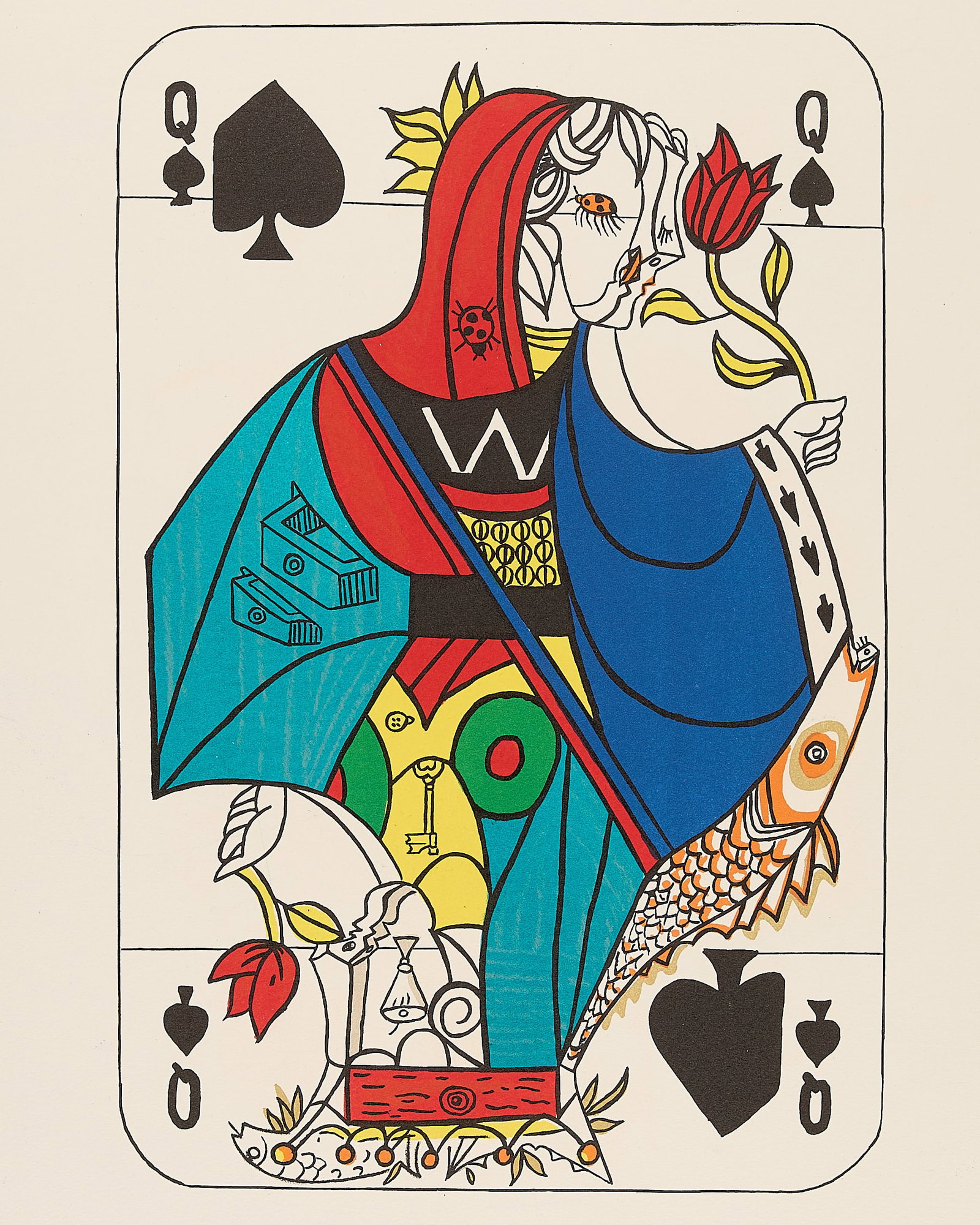 Salvador Dali "Queen of Spades" Lithograph: Salvador Dali (Spanish, 1904-1989). Lithograph print on Arches paper titled "Queen of Spades," from the "Playing Cards" suite. Depicting a surrealist Queen of Spades playing card. Featuring two female