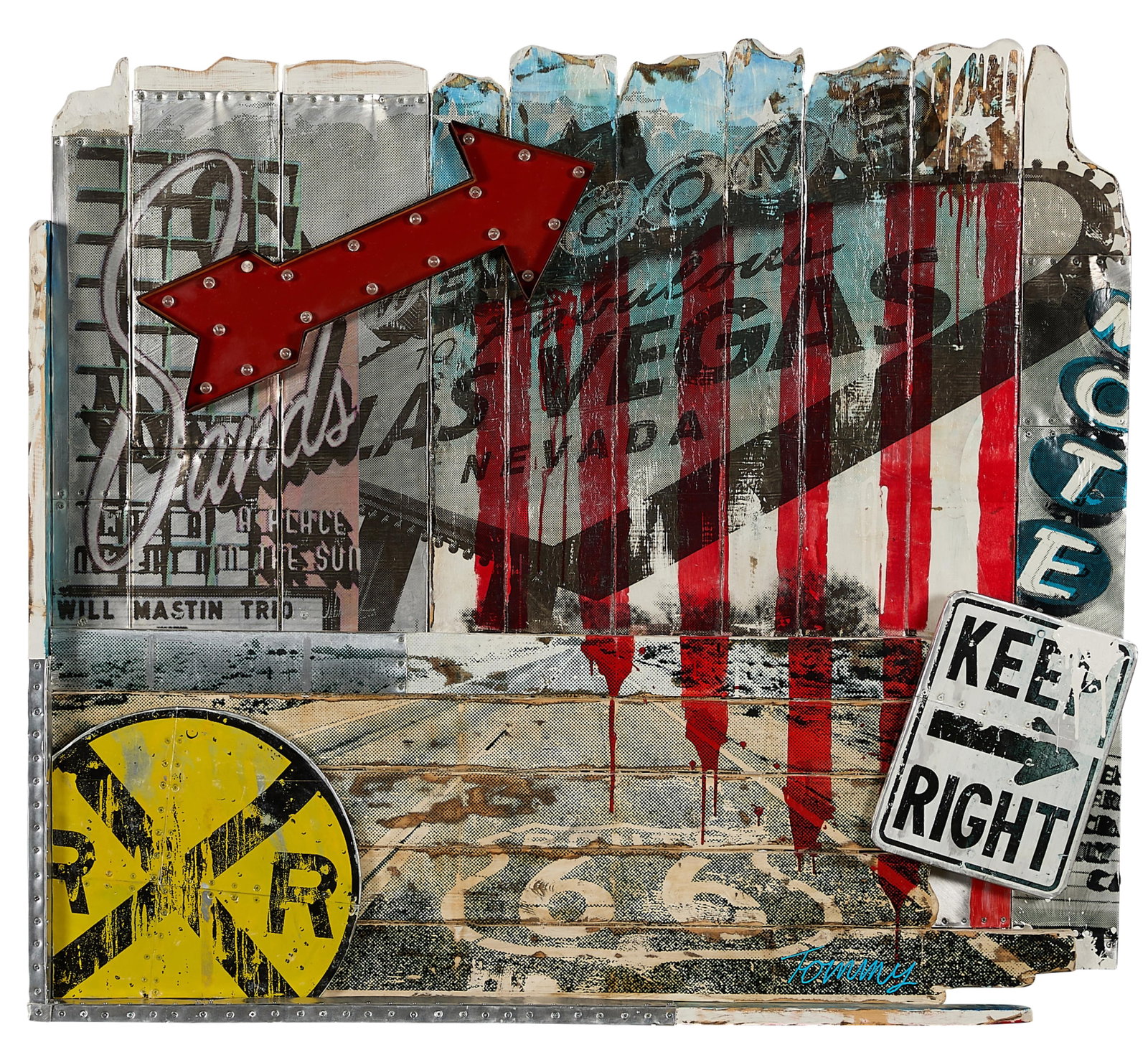 Tommy Shenkar "On the Road Again" Mixed Media: Tommy Shenkar (American/Israeli, b. 1965). Large mixed media artwork titled "On the Road Again," 2018. Signed along the lower right. With a certificate of authenticity from Machine Canvas Fine Art.