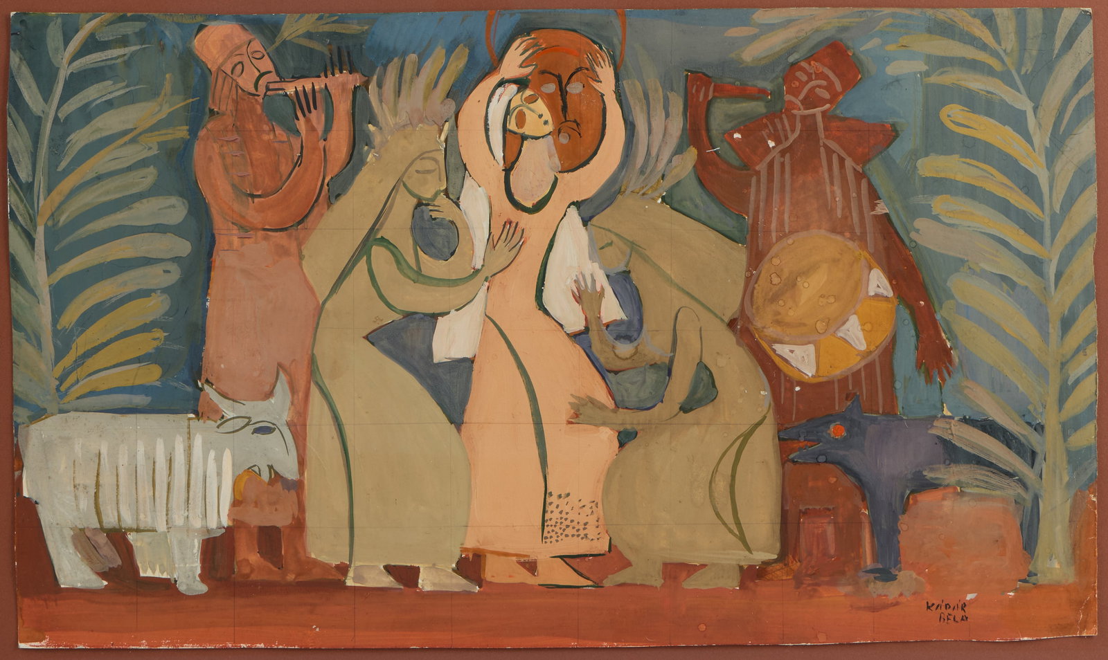 Bela Kadar Expressionist Folklore Gouache Painting (1 of 5)