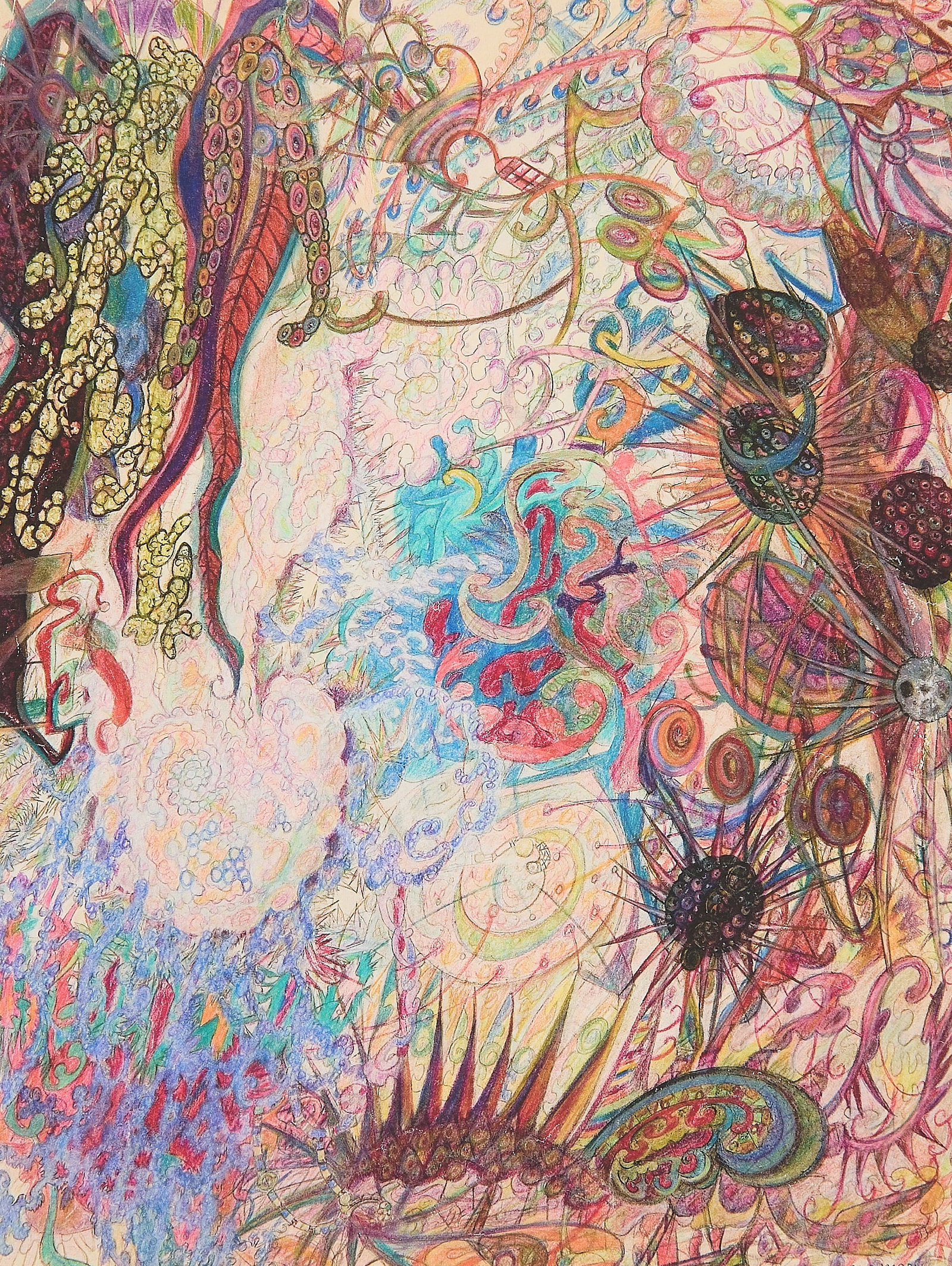 Alma Rumball "Garden of Eden - Spores" Giclee: Alma Rumball (Canadian, 1902-1980). Giclee print on paper titled "Garden of Eden - Spores," circa 1965; after an automatic ink drawing by Alma Rumball of the same title. Depicting an organic,