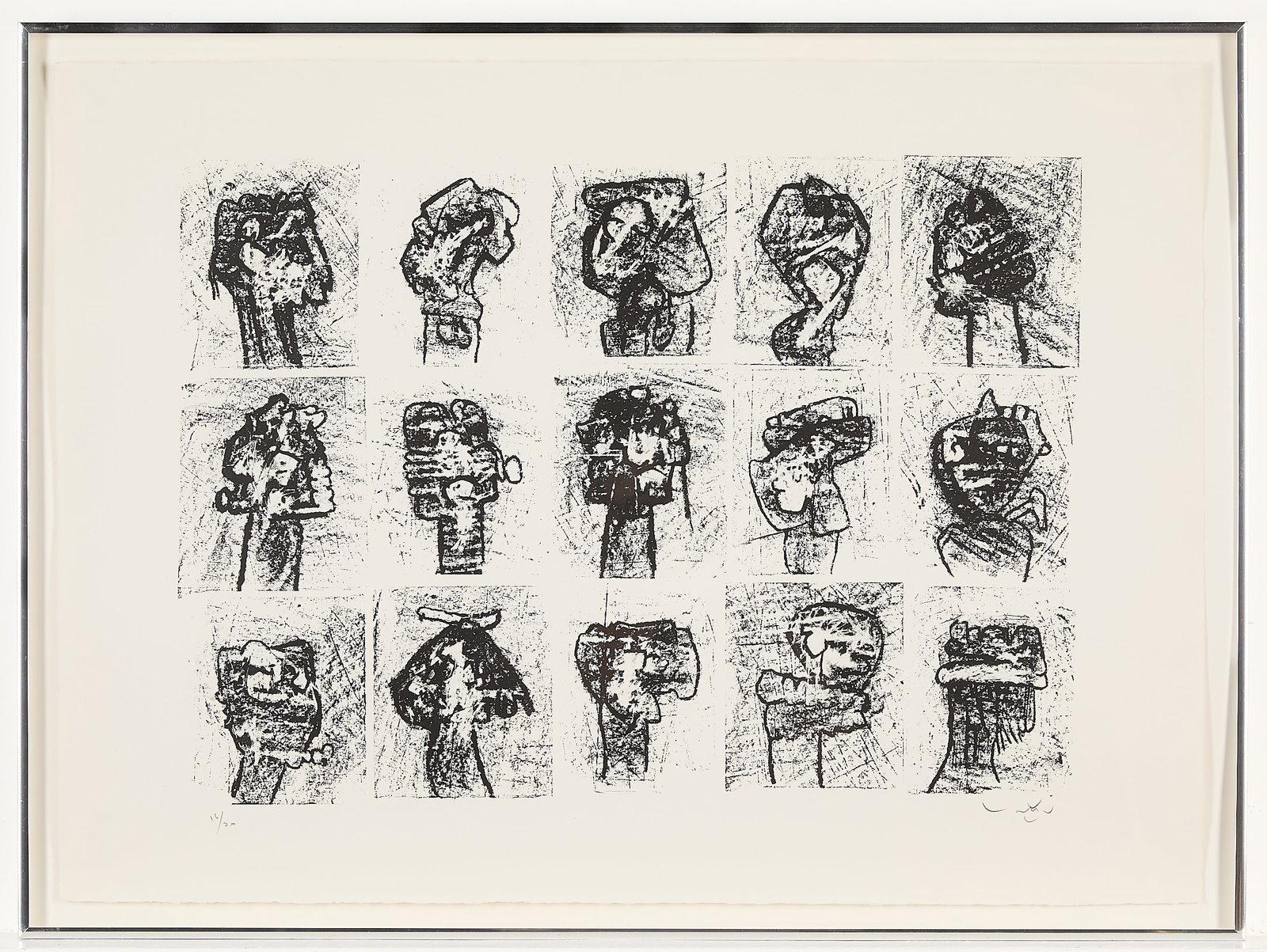 Roberto Matta Abstract Heads Lithograph Print: Roberto Matta Echaurren (Chilean, 1911-2002). Lithograph on paper print from the "Heads" series. Depicting a series of abstracted figural forms. Pencil signed along the lower right; editioned 16/20 al