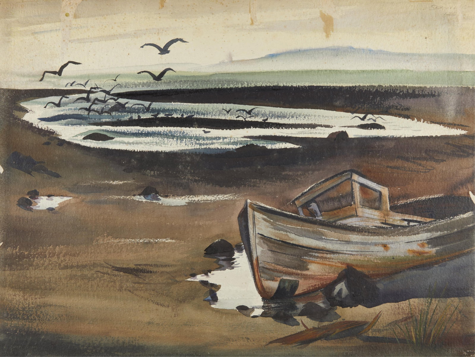 C. Robert Perrin Double-Sided Seagull Painting (1 of 5)