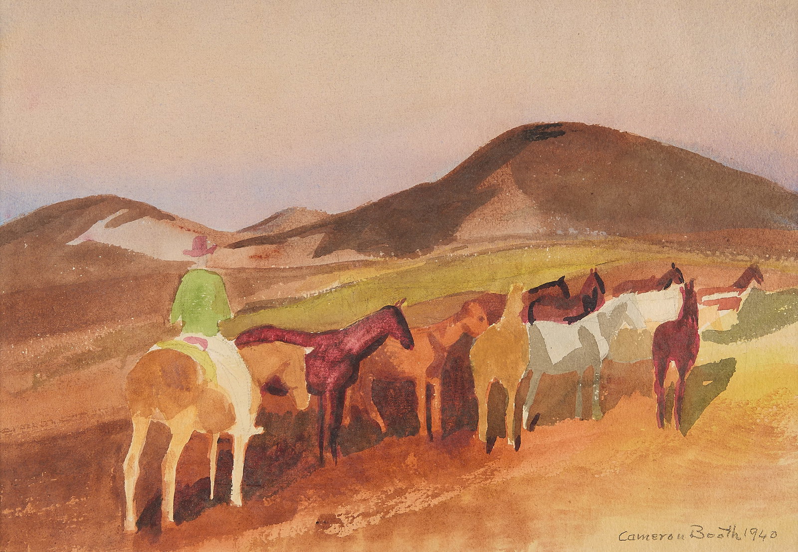 Cameron Booth Horses Watercolor Painting 1940 (1 of 6)