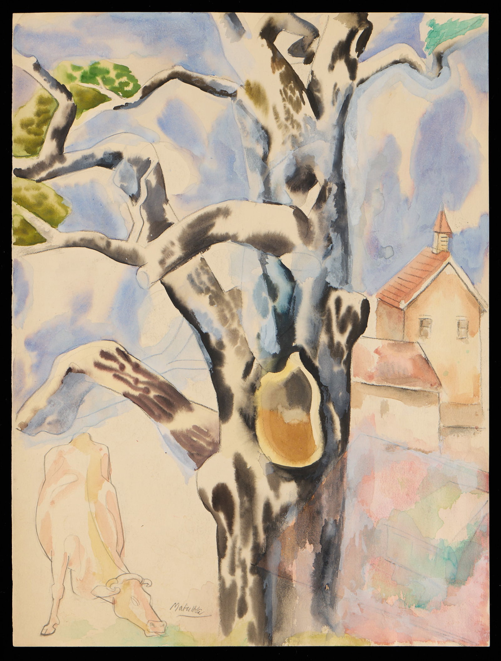 Jan Matulka Tree & Cow Watercolor (1 of 5)
