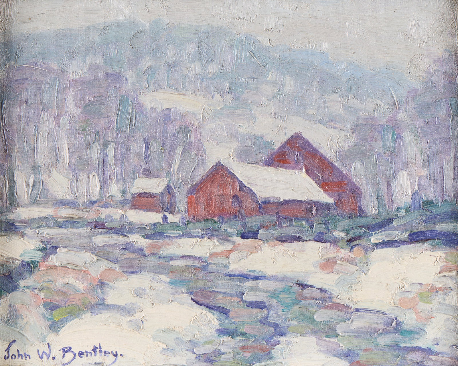 John W. Bentley "Winter" Landscape Oil Painting (1 of 5)