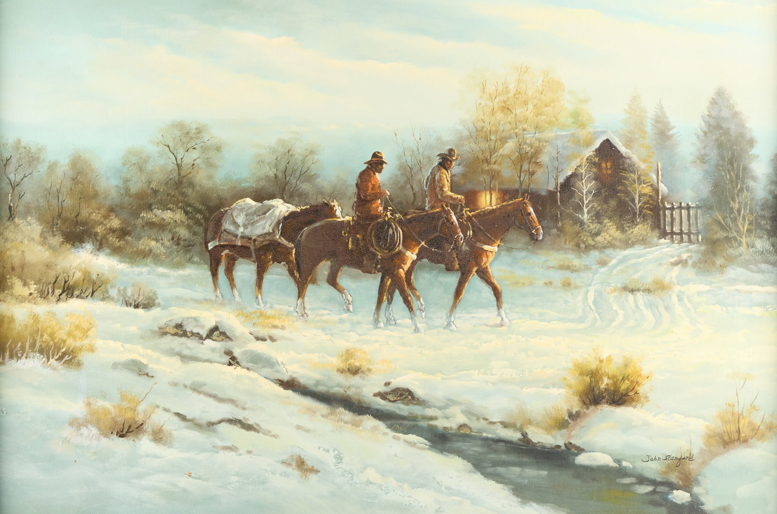 John Stanford Cowboy Winter Landscape Oil Painting (1 of 5)