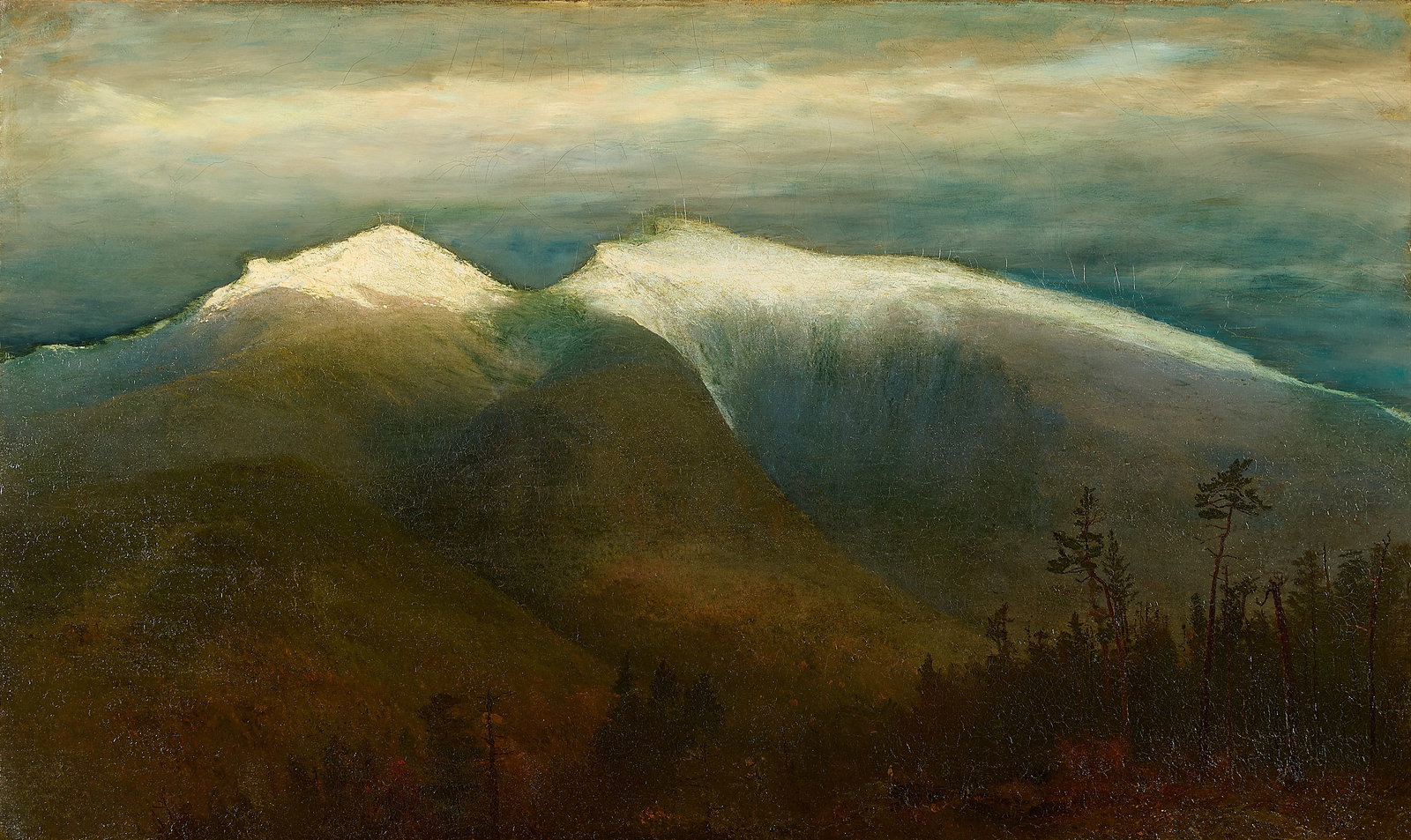 Homer Dodge Martin "White Mountains" Oil Painting: Homer Dodge Martin (American, 1836-1897). Oil on canvas landscape painting titled "The White Mountains, from Randolph Hill," circa 1862-1868. Depicting a panoramic view of Mount Washington from the pe