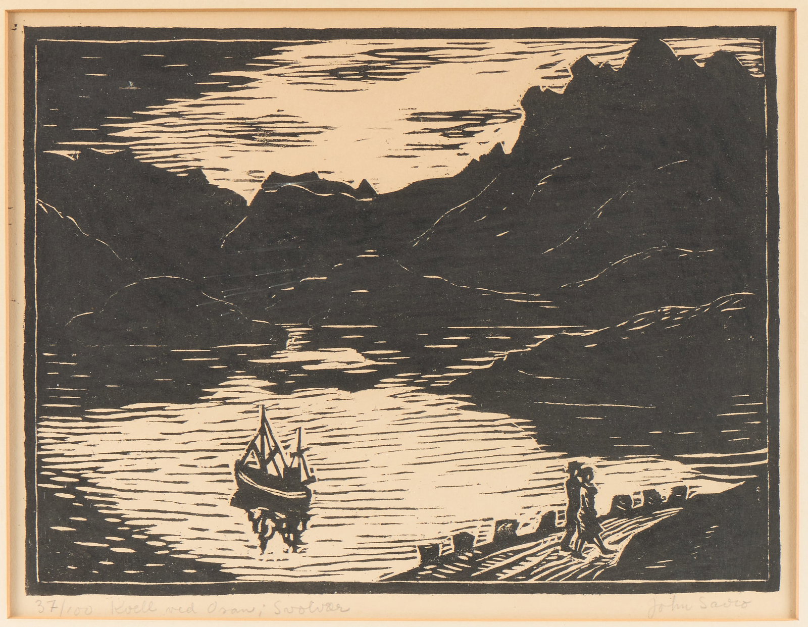 John Andreas Savio "Evening at Osan" Woodcut Print (1 of 6)