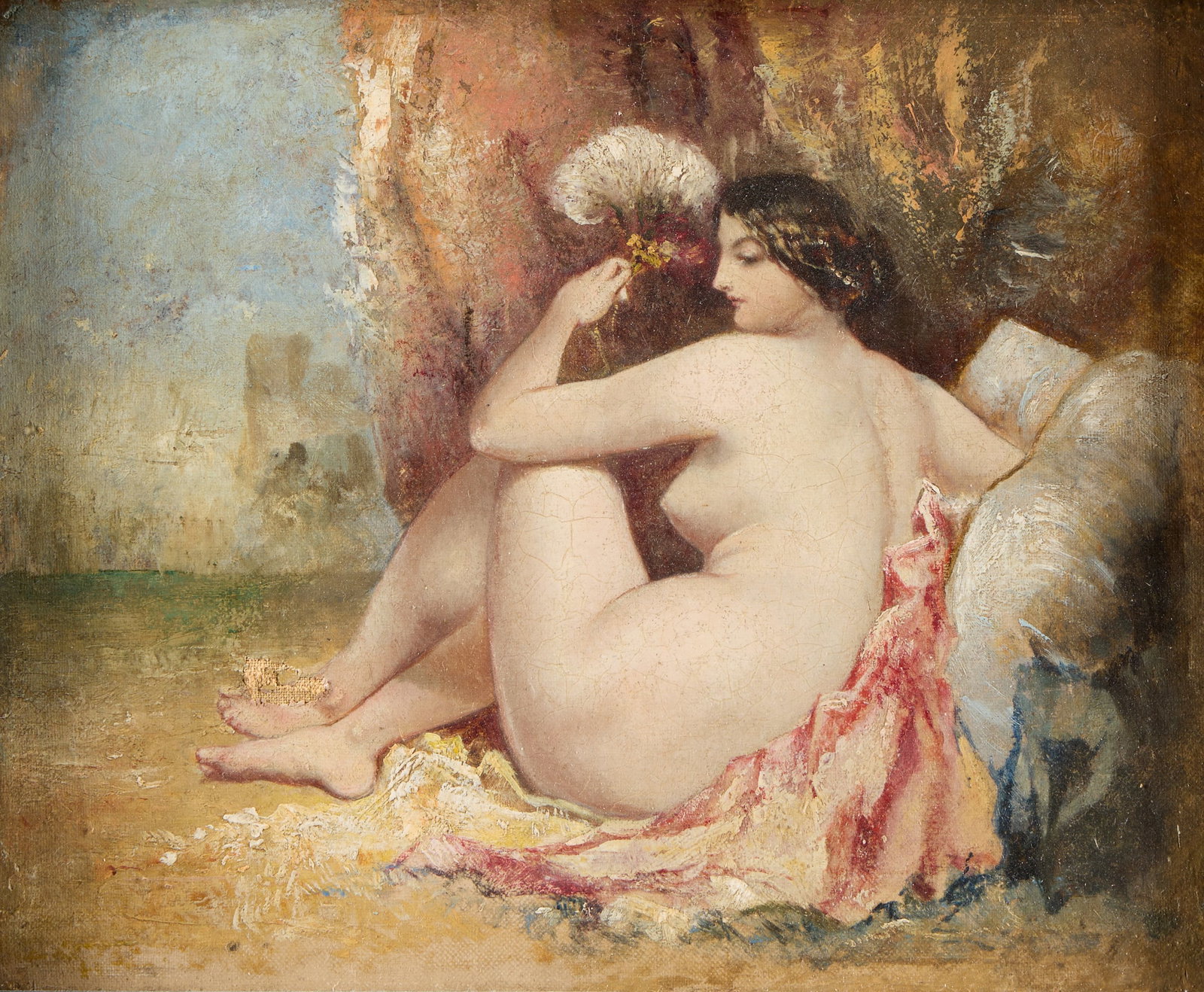 Sir David Wilkie "Bathsheba" Oil Painting: Sir David Wilkie (Scottish, 1785-1841). Oil on canvas painting titled "Bathsheba," early 19th century. Depicting the biblical figure Bathsheba as a seated, classical nude viewed partially from behind.