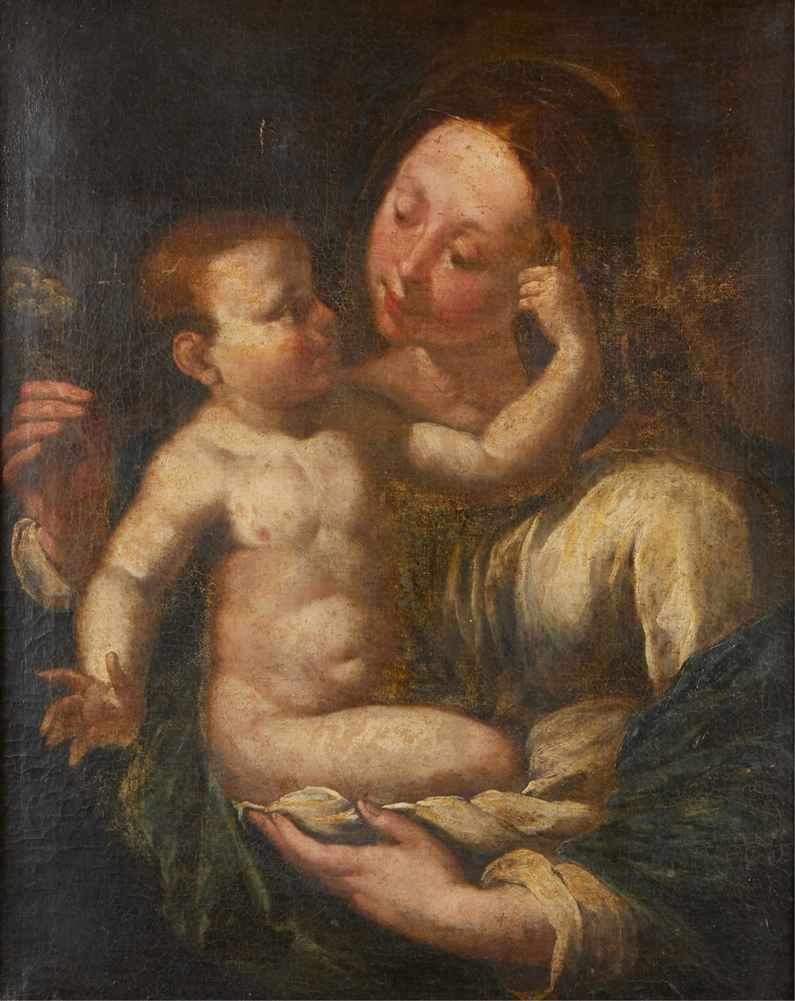 Flemish School Madonna & Child Oil on Canvas: Attributed to a follower of Giovanni Battista Salvi da Sassoferrato (Italian, 1609-1685). Possibly Flemish School Old Master painting depicting the Madonna and Child in oil on canvas. The luminous Mar