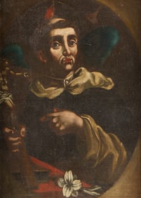 Continental School Saint w/ Crucifix Oil Painting