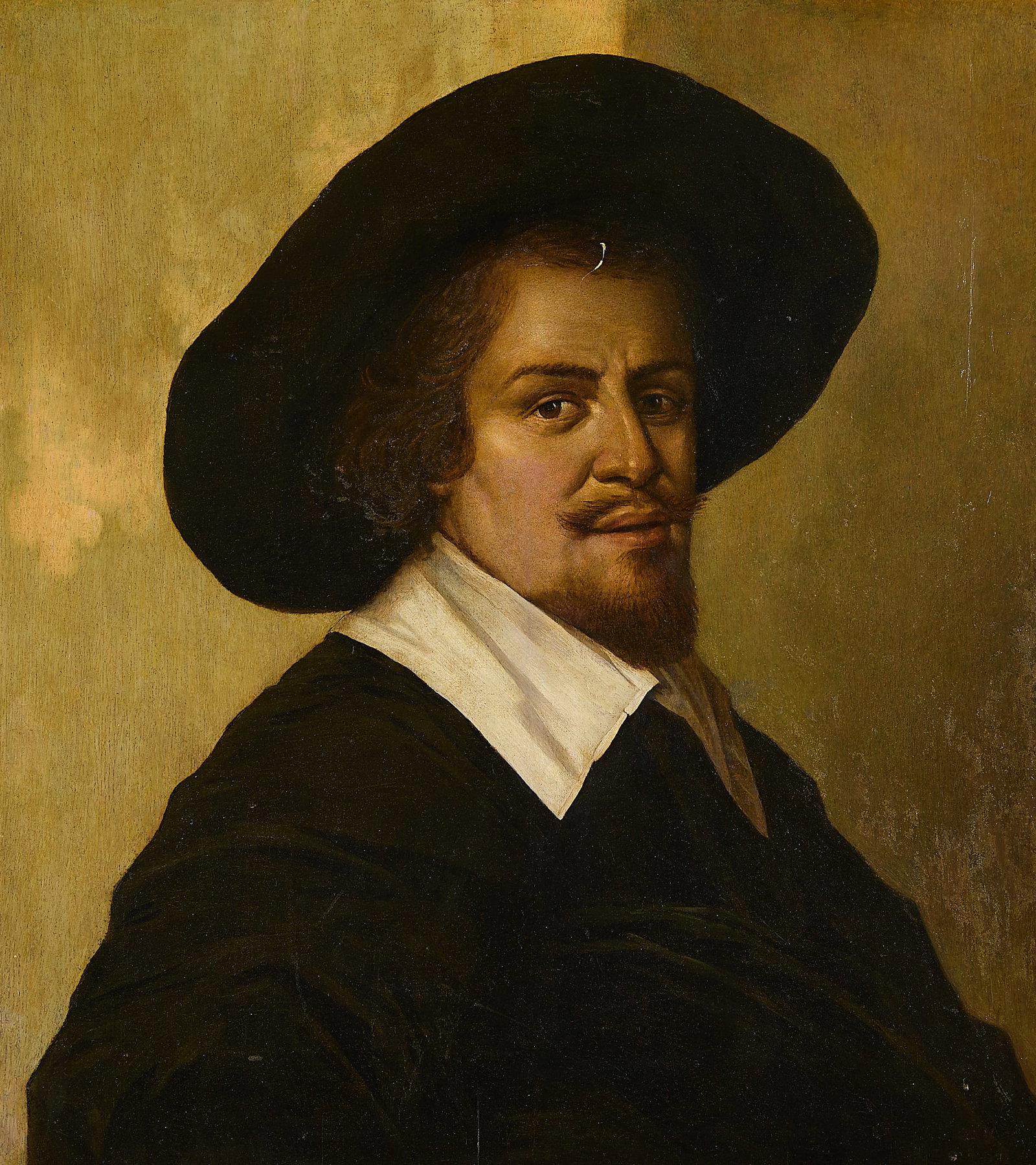 Style of Frans Hals Portrait of a Man Oil Painting: Style of Frans Hals (Dutch, 1582-1666). Oil on board painting depicting the portrait of a man. Provenance: Sotheby's, "Arcade Old Masters & 19th Century Paintings," January 19, 1994, Lot 274A; Leland 