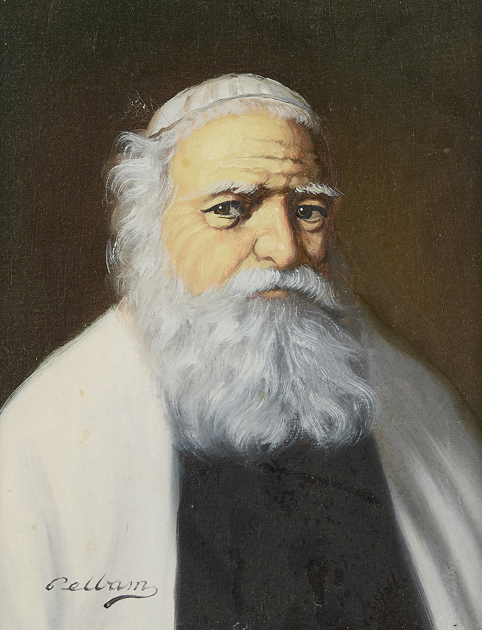 David Pelbam Portrait of a Rabbi Oil Painting: David Pelbam (American, 1932-2004). Oil on canvas painting depicting the portrait of a rabbi. Signed along the lower left. With an Artistic Interiors, Inc. label along the verso; numbered 434533 along