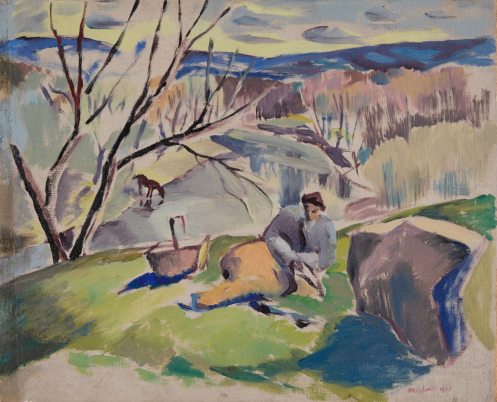 Clem Haupers "Picnic" Oil on Canvas 1921 (1 of 5)