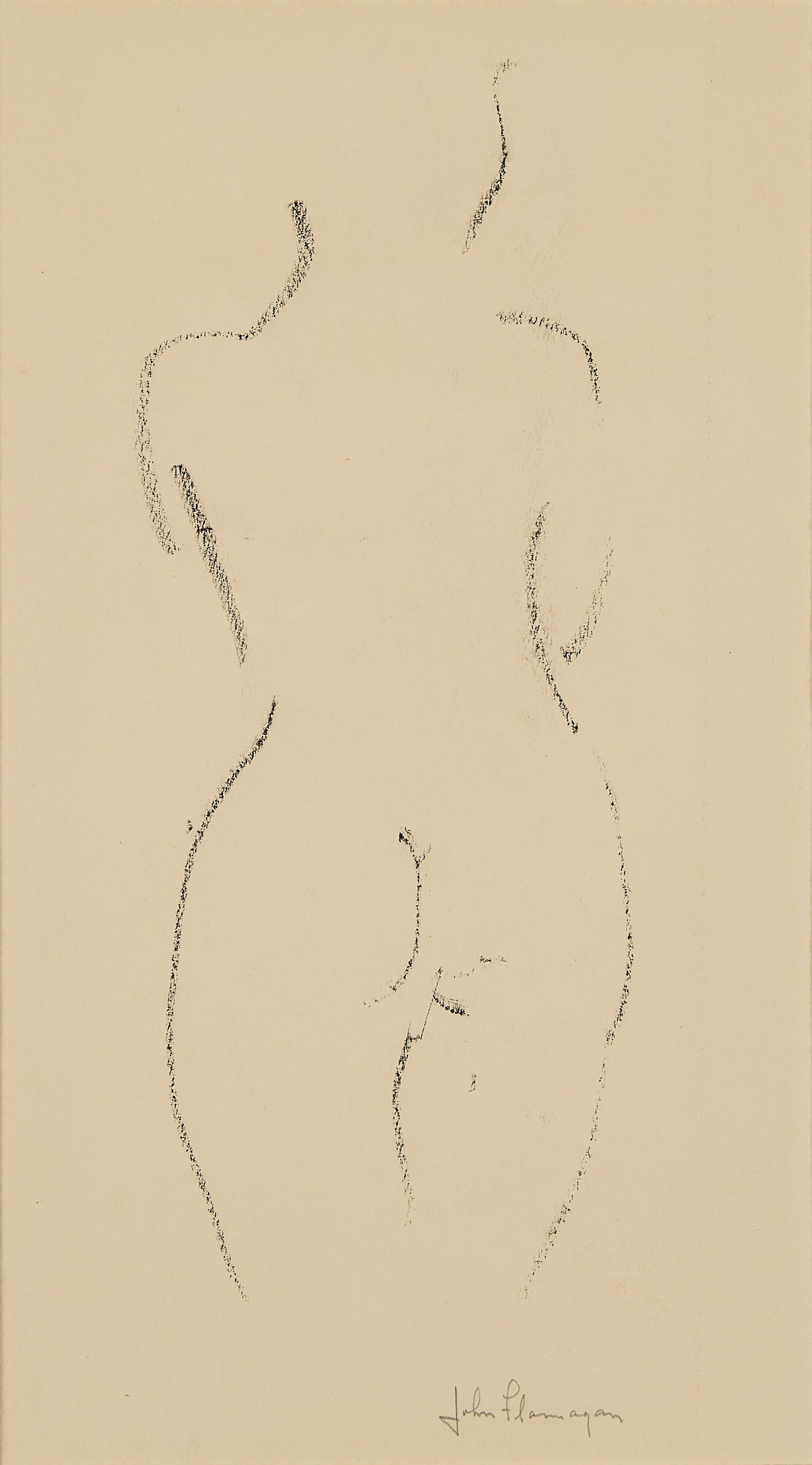 John B. Flannagan Nude Woman Charcoal Drawing: John Bernard Flannagan (American, 1895-1942). Charcoal crayon on paper drawing depicting the figure of a nude woman. Pencil signed along the lower right; further signed along the verso. Sight; height: