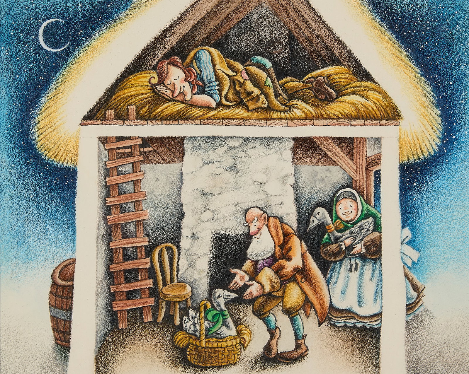 Gerald McDermott Tim O'Toole Illustration: Gerald McDermott (American, 1941-2012). Gouache and colored pencil on paper drawing depicting McGoon's cottage interior, an illustration for the book "Tim O'Toole and the Wee Folk" (1990). National Ce