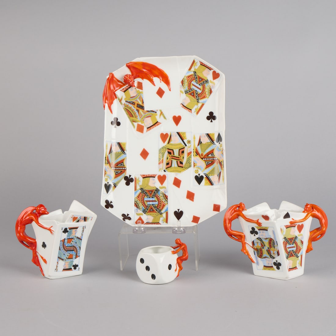 Set 4 Pcs Royal Bayreuth "Devil & Cards" Porcelain (1 of 6)