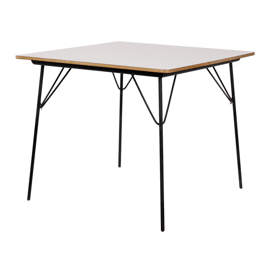 Eames for Herman Miller MCM "DTM-20" Table: Charles Eames (American, 1907-1978) and Ray Eames (American, 1912-1988) for Herman Miller, United States. Mid-century modern "DTM-20" square folding dining or card table, circa 1960. Featuring a squar