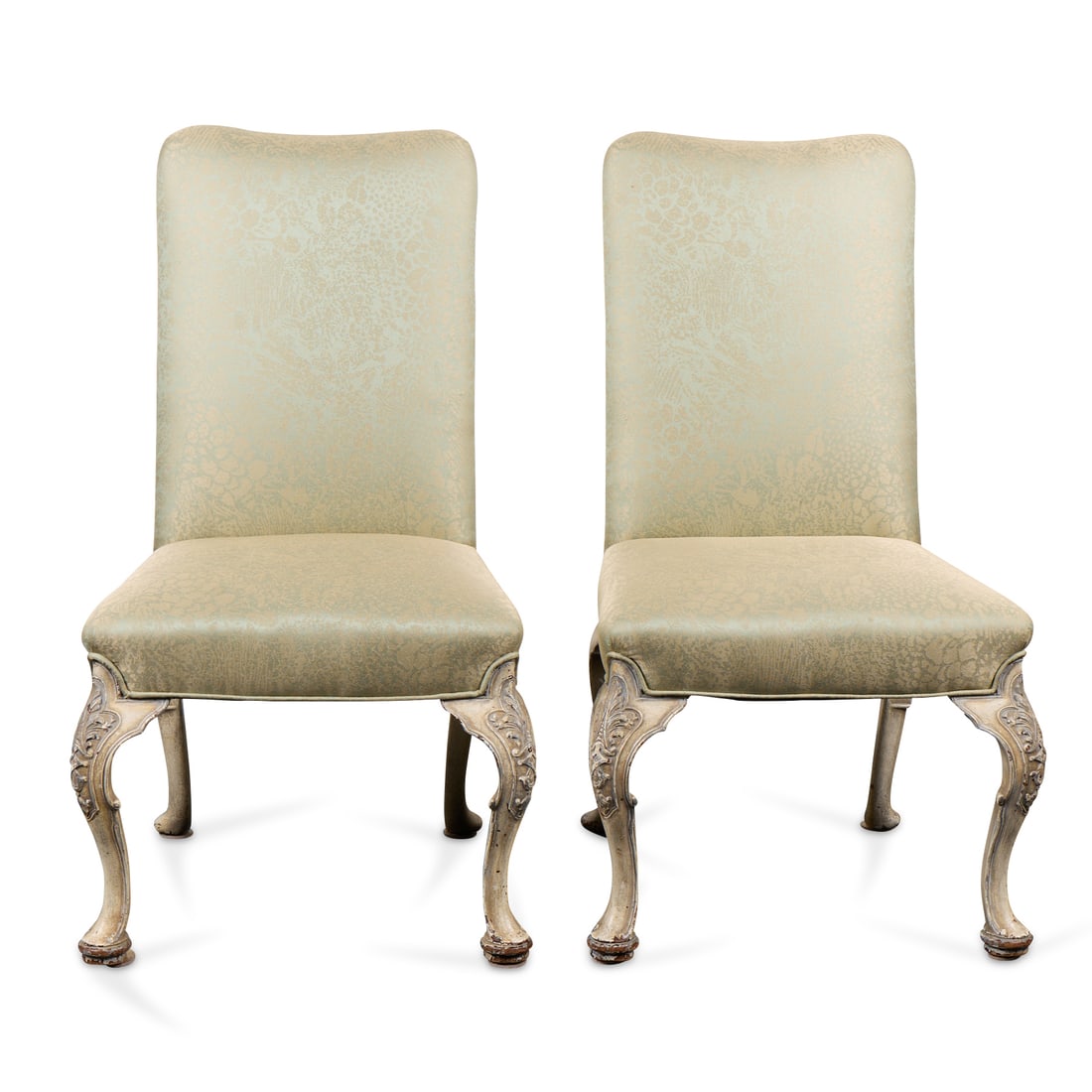 Pr Queen Anne Louis XV Style Upholstered Chairs (1 of 4)