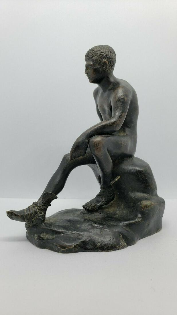 Antique Small Bronze Sculpture of a Seated Hermes: Size: 3.75''*2.38''*4.25''