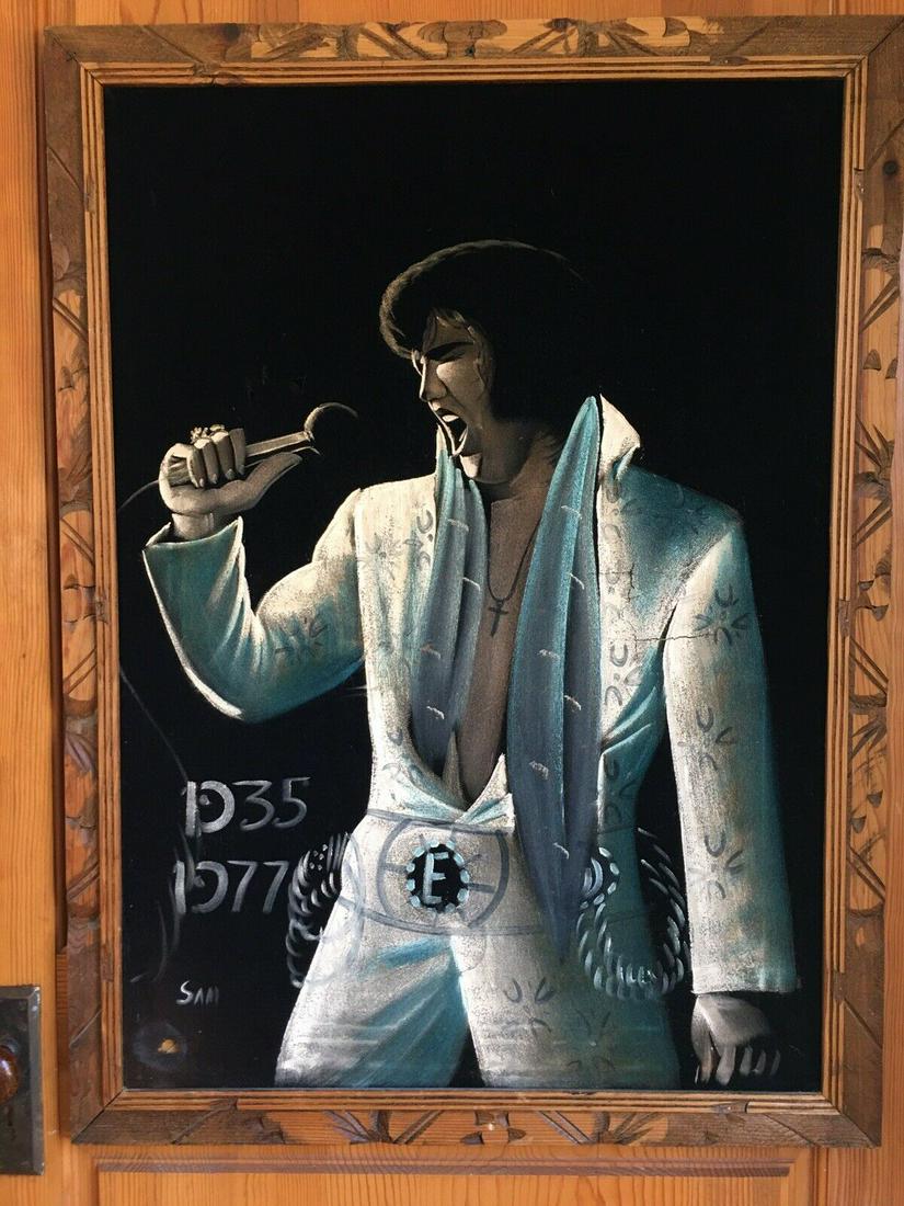 Vintage Elvis Presley Large Painting Black Velvet: Size:39''h*27''w