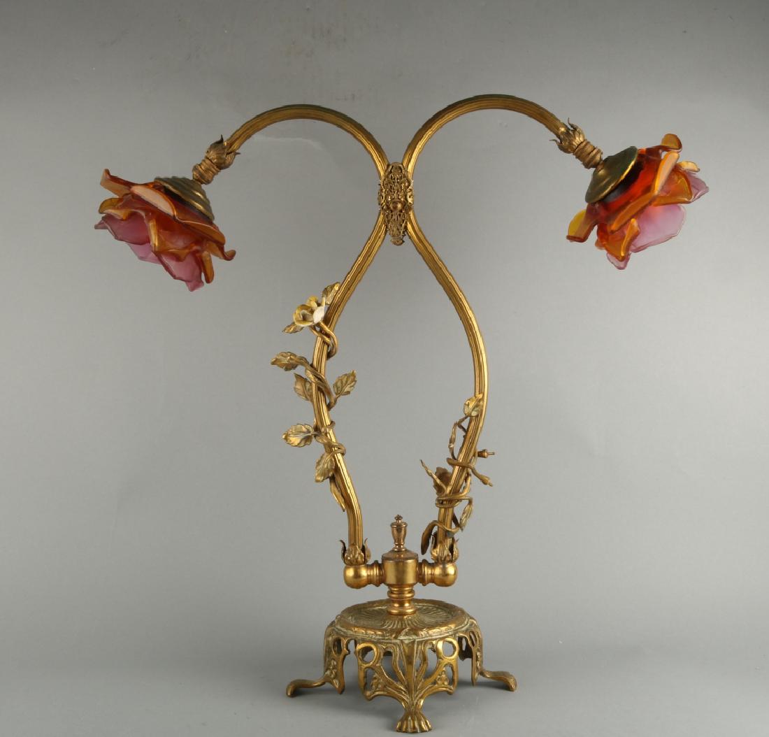 French Flower Table Lamp with Bronze Stand (1 of 5)