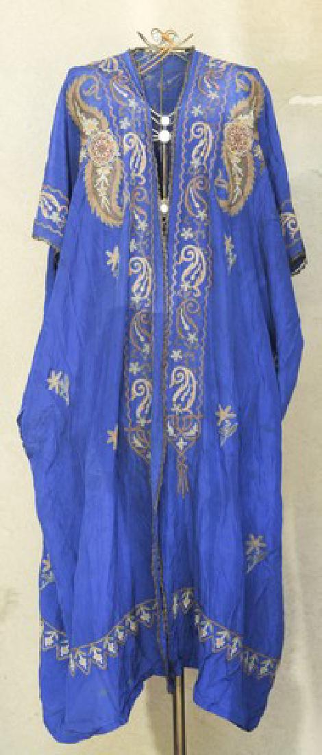 Dress - old silk embroidery gown: Dress - old silk embroidery gown, first half of the 20th century, handcrafted embroidery of metal wires, first half of the 20th century, handcrafted metal wires embroidered on navy blue silk.