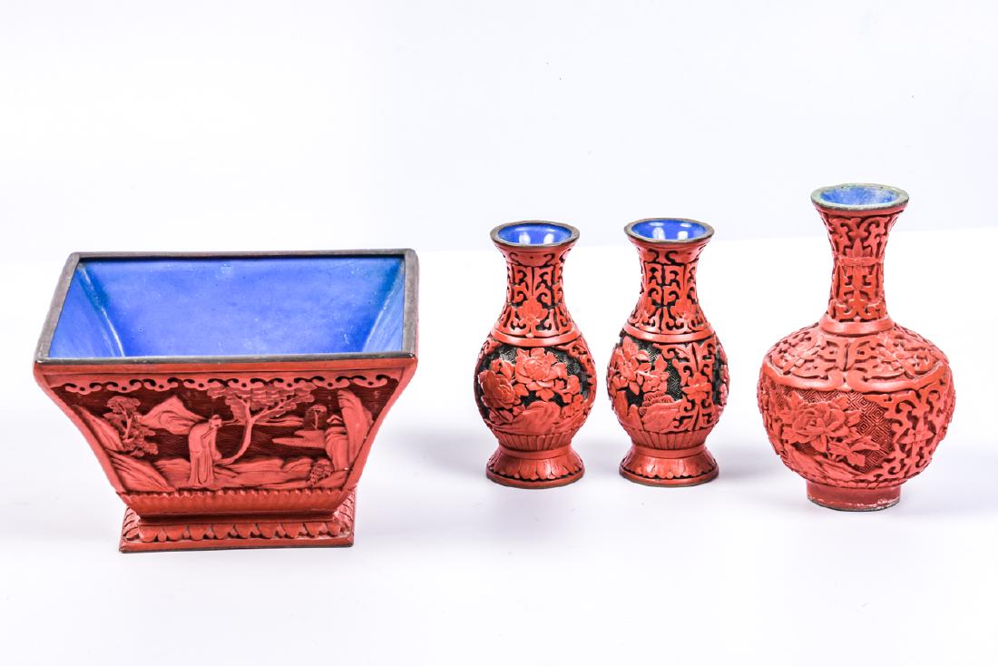 Collection of 4 old Chinese Red Lacquer Cinnabar (1 of 15)