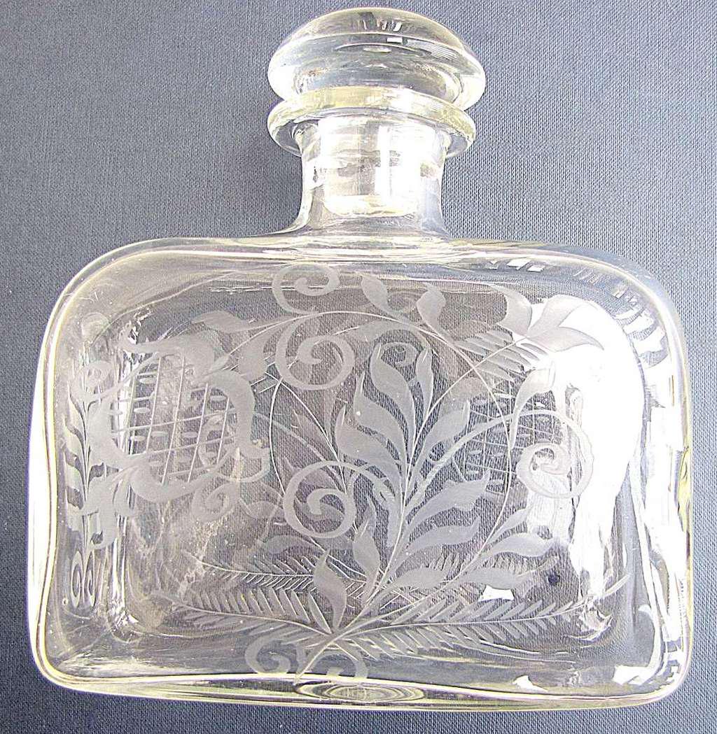 Russian Antique Shtof Vodka Bottle, 1 Liter, Floral Cut: Russian Antique Decorative Shtof Vodka Bottle 1 Liter Floral Cut Art Glass, 18th cen. Very Rare! TOTAL HEIGHT : 17 cm. (6.7 inches) HEIGHT WITHOUT STOPPER: 14 cm. (5.5 inches) LENGTH: 14.5 cm. (5.7inc