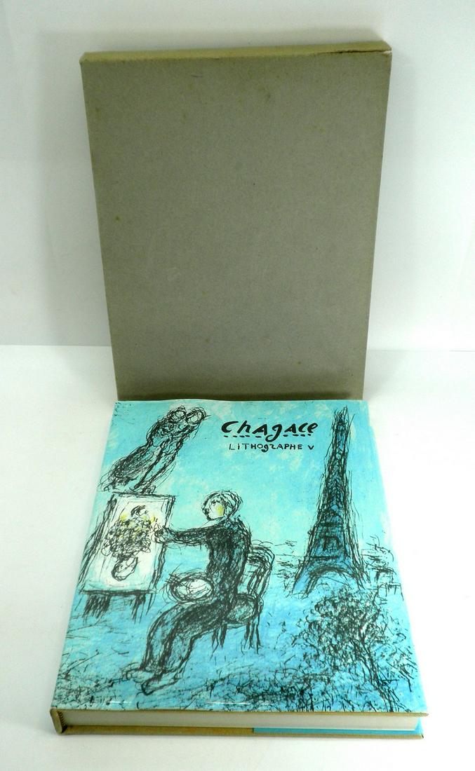 Marc Chagall - Lithography Catalog No. 5, 1974-1979: Marc Chagall - Lithography Catalog No. 3, 1969-1973, remarks and cataloging by Charles Sorlier, published by E'ditions Andre Sauret, Monte Carlo, in the French language, 33X25 cm. This volume includes