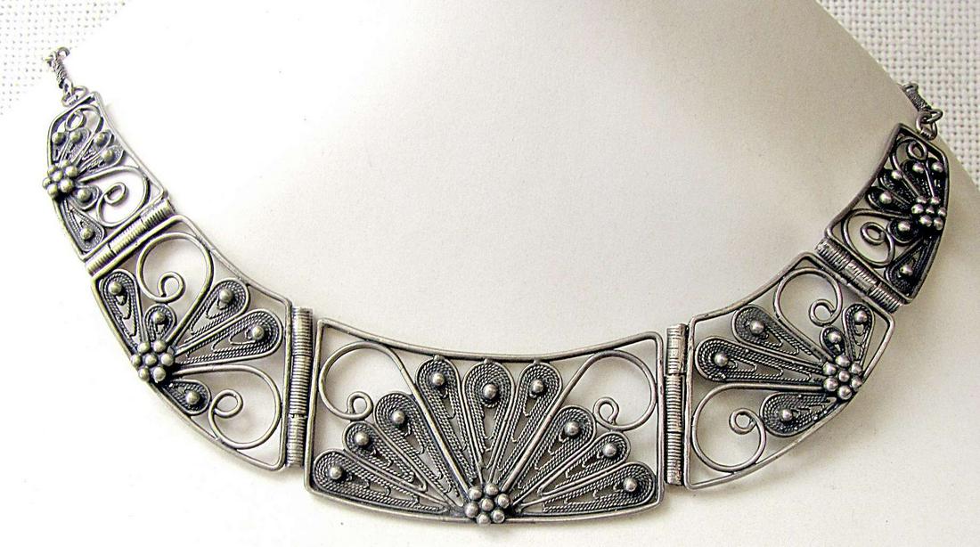 Bezalel art nouveau filigree silver sterling necklace, 35 gr., art craft (1 of 6)