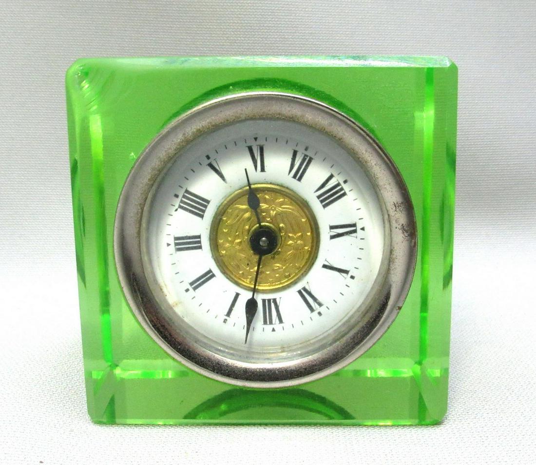Art-Deco Uranium Glass Table Alarm Clock (1 of 7)