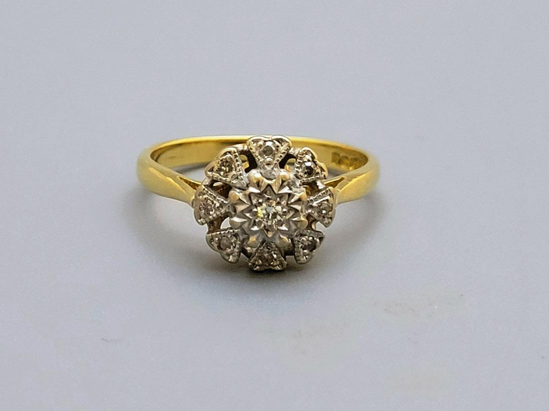 English 18K Gold & Patina Ring Set with Diamonds (1 of 5)