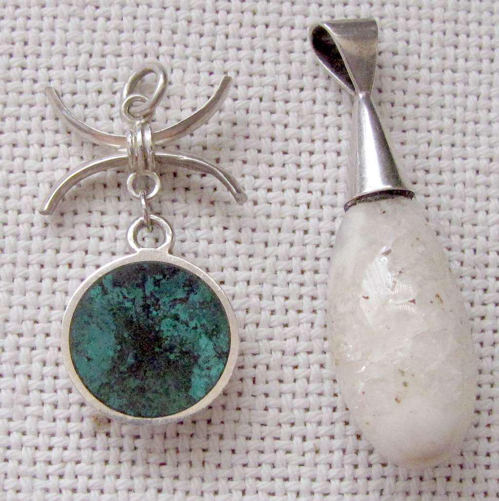 2 Vintage modernist silver sterling pendants with gemstones, 29 gr. (1 of 5)