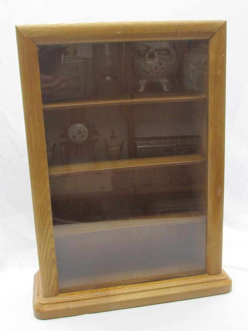 Display case for miniatures made by Thomas Pacconi Classics: Display case for miniatures made by Thomas Pacconi Classics, late 20th century, made of light wood and glass coating, front door opens by lifting the whole thing upwards, includes 3 shelves (4 floors)