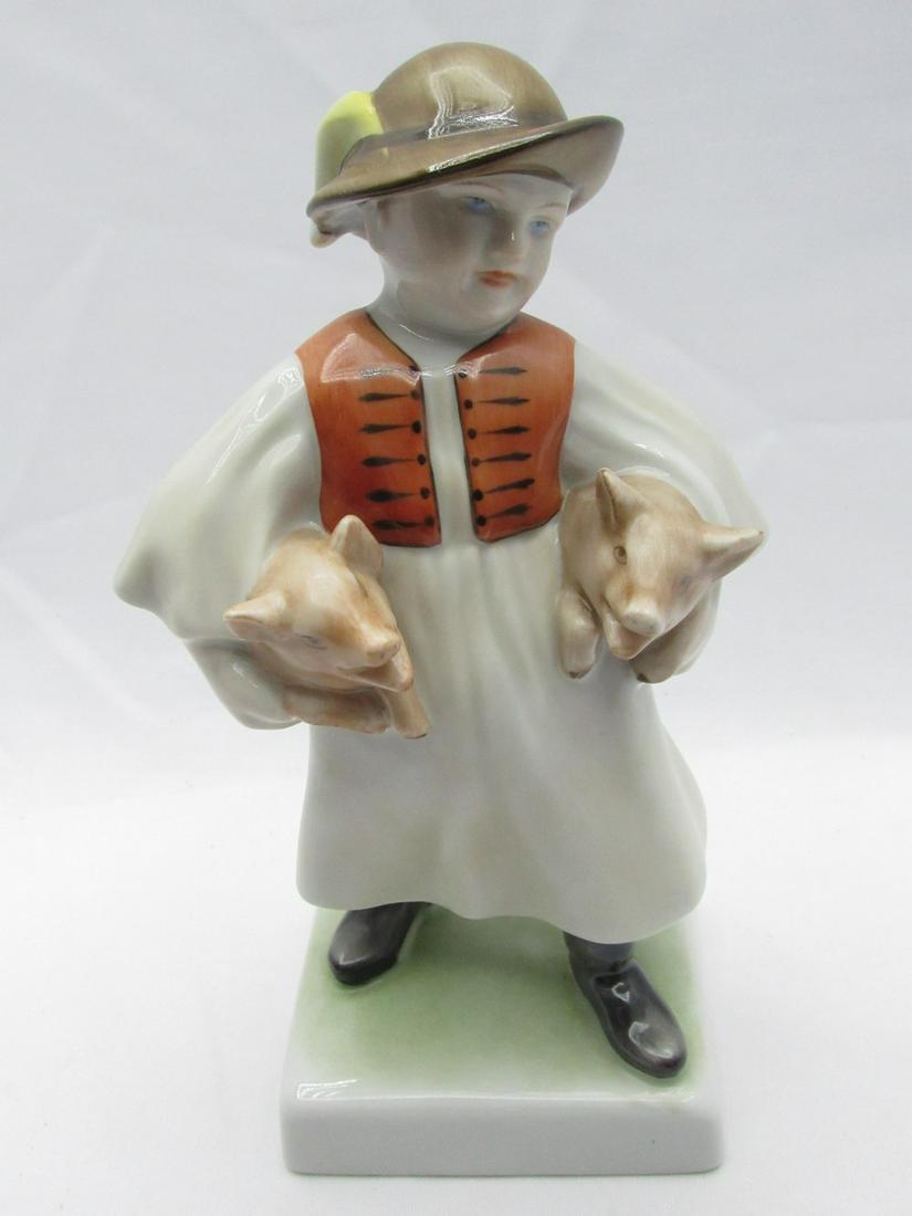 Hungarian porcelain figurine made by Herend in the image of the country boy holding two piglets (1 of 4)