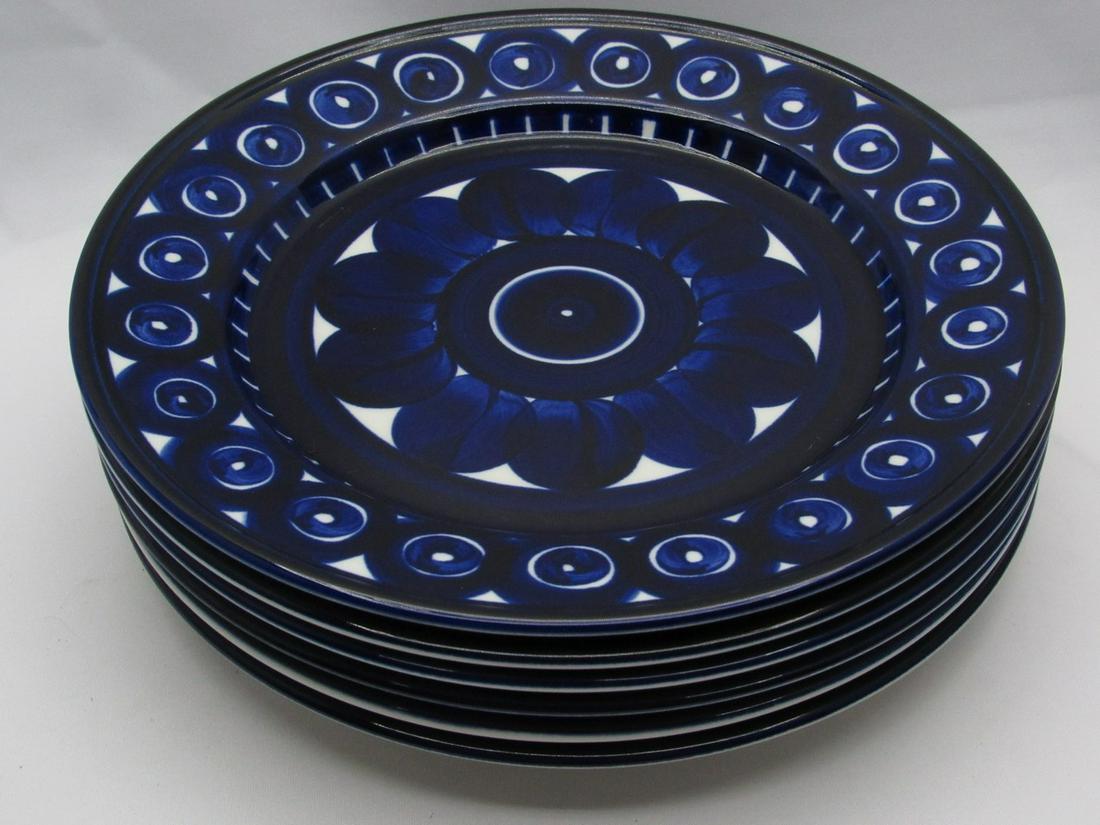 Set of 6 Ceramic Main Course Plates Made by Arabia Finland, Valencia Model, Designed by Ulla: Set of 6 Ceramic Main Course Plates Made by Arabia Finland, Valencia Model, Designed by Ulla Procope, 1960s, decorated with rich hand painting in Cobalt-blue over a white background, marked, diameter: