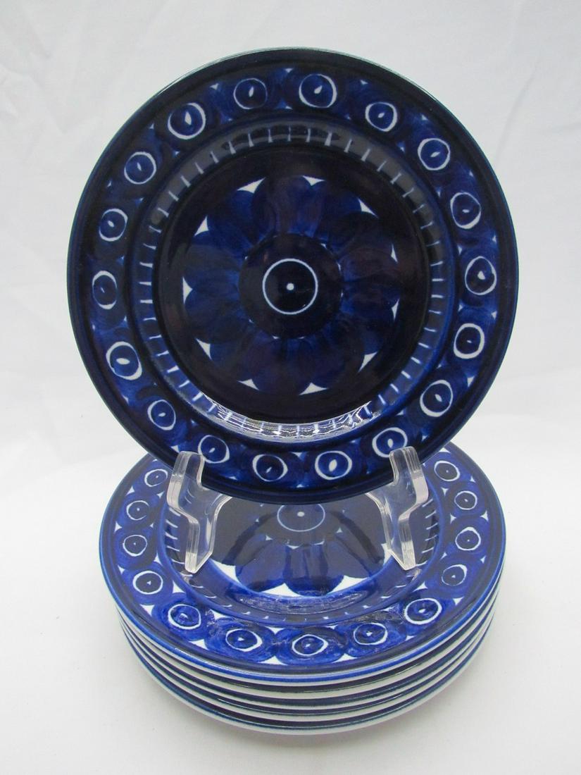 Set of 6 Ceramic Cake Plates Made by Arabia Finland, Valencia Model, Designed by Ulla Procope: Set of 6 Ceramic Cake Plates Made by Arabia Finland, Valencia Model, Designed by Ulla Procope, 1960s, decorated with rich hand painting in Cobalt-blue over a white background, marked, diameter: 19 cm.