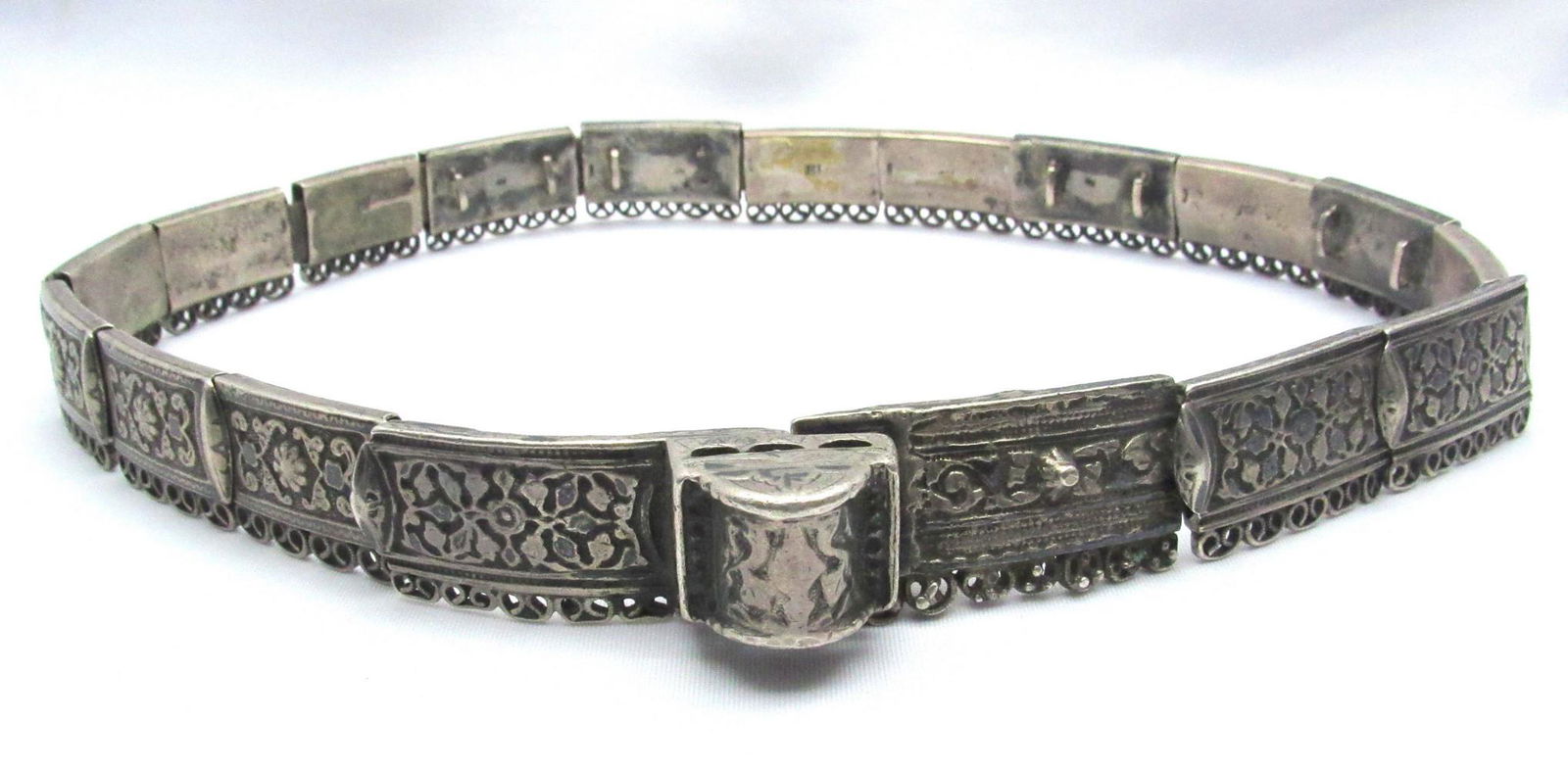 Antique Persian silver and niello belt with Imperial Russian import hallmarks, circa 1900 (1 of 8)